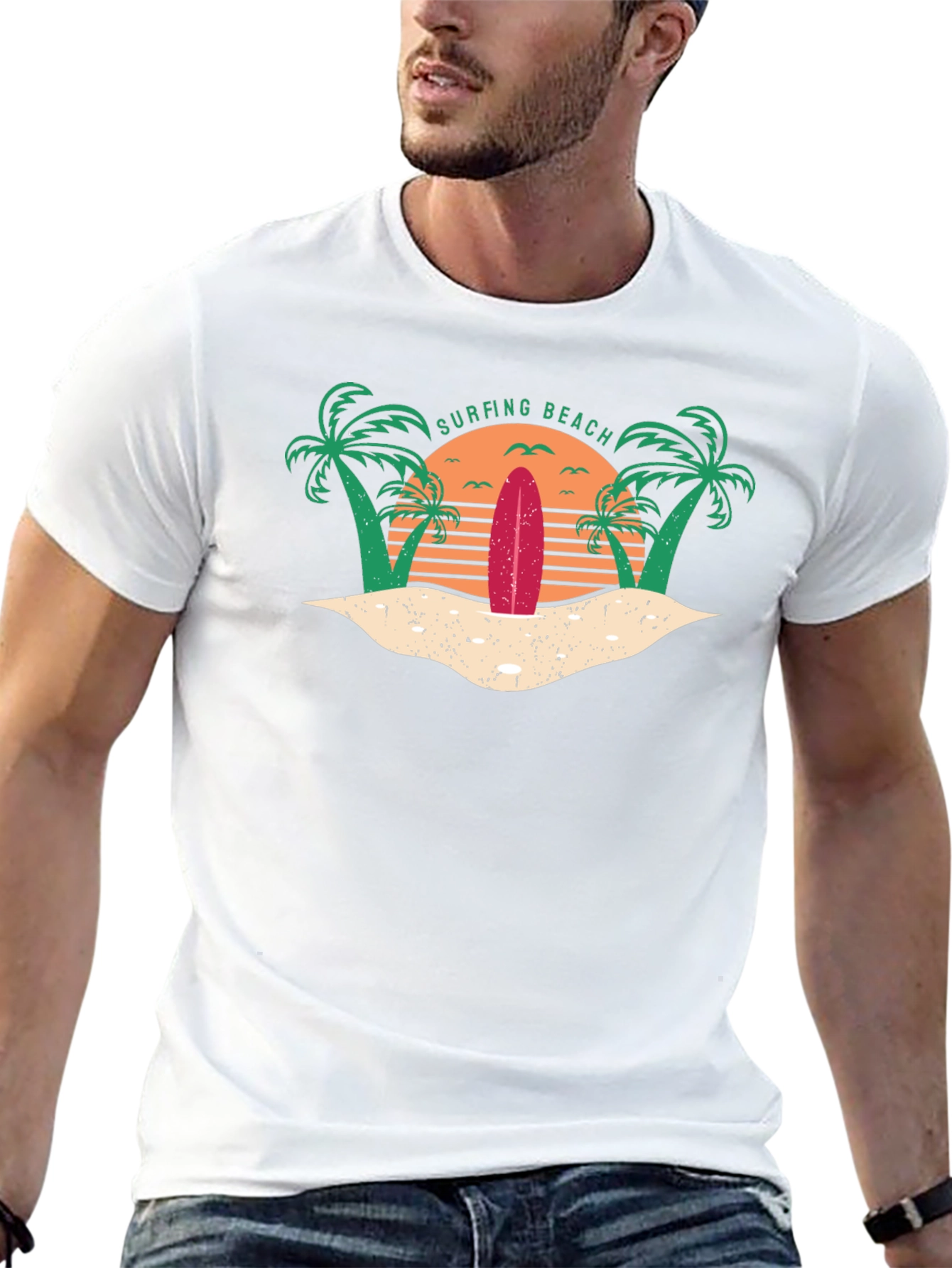 Surfing Beach Retro Graphic Tee