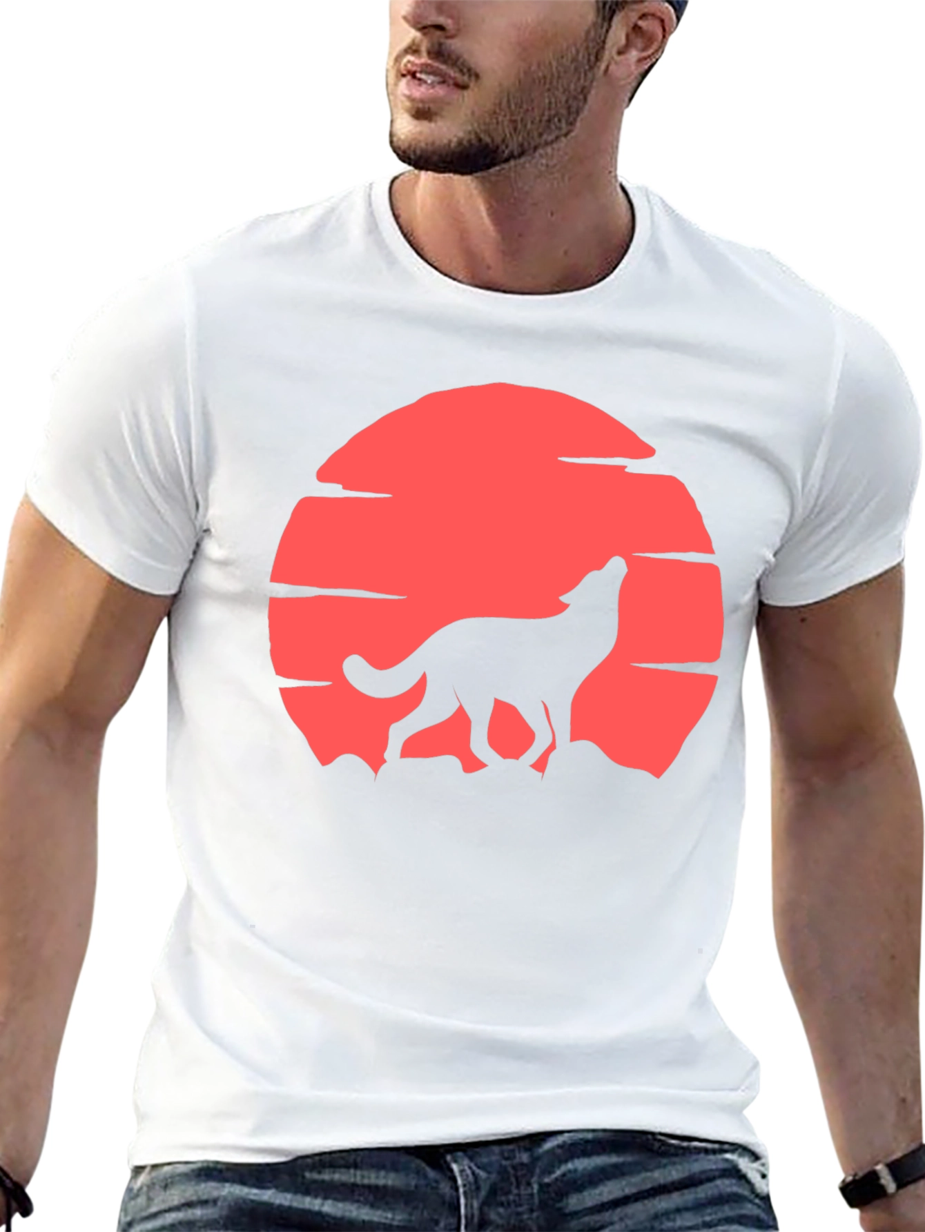 Wolf Howling at Red Moon T-Shirt - Graphic Tee