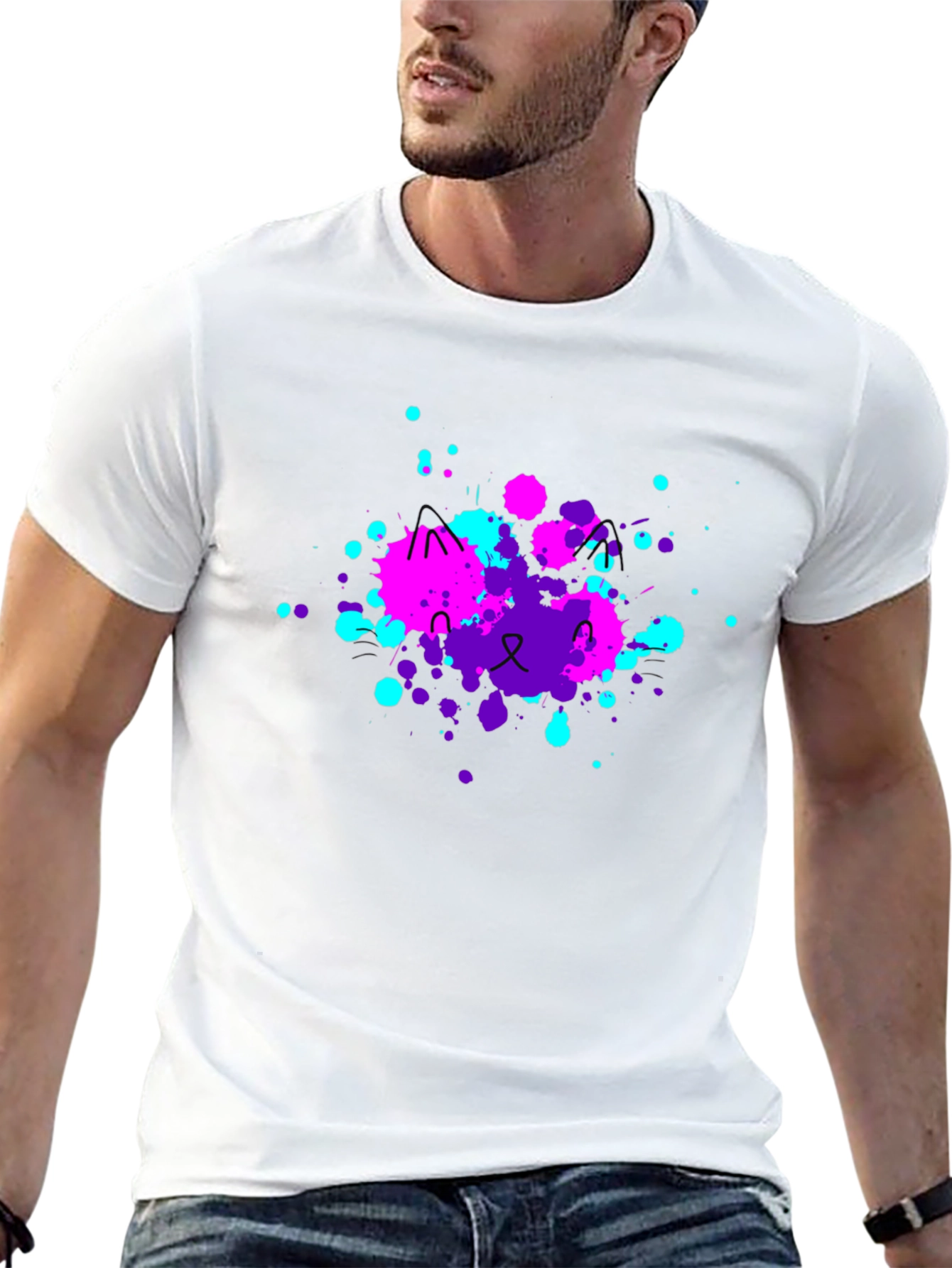 Abstract Cat Splatter Print T-Shirt