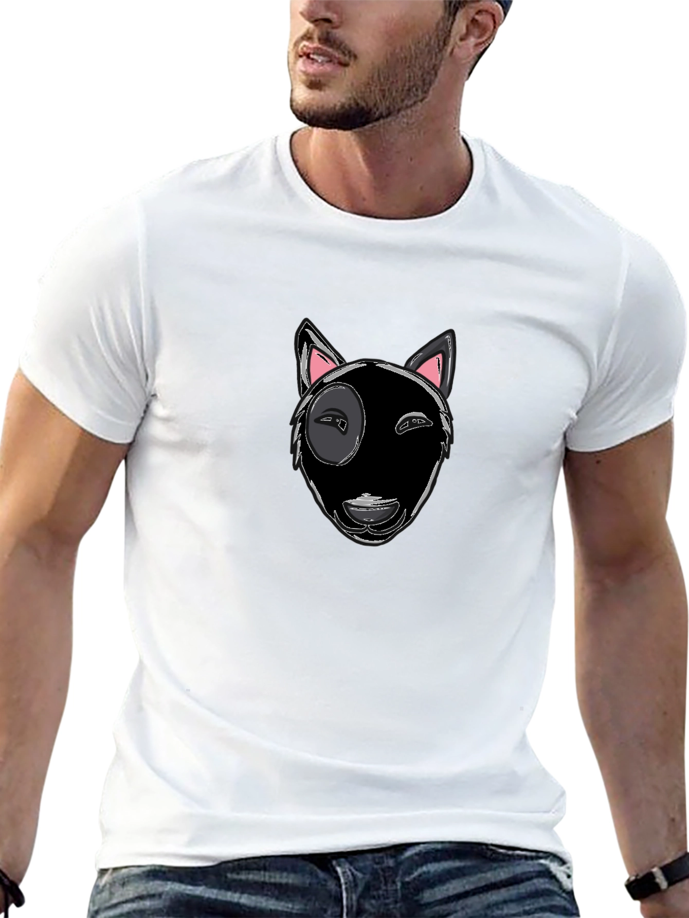 Bull Terrier Dog Graphic Tee - Black Cotton Shirt