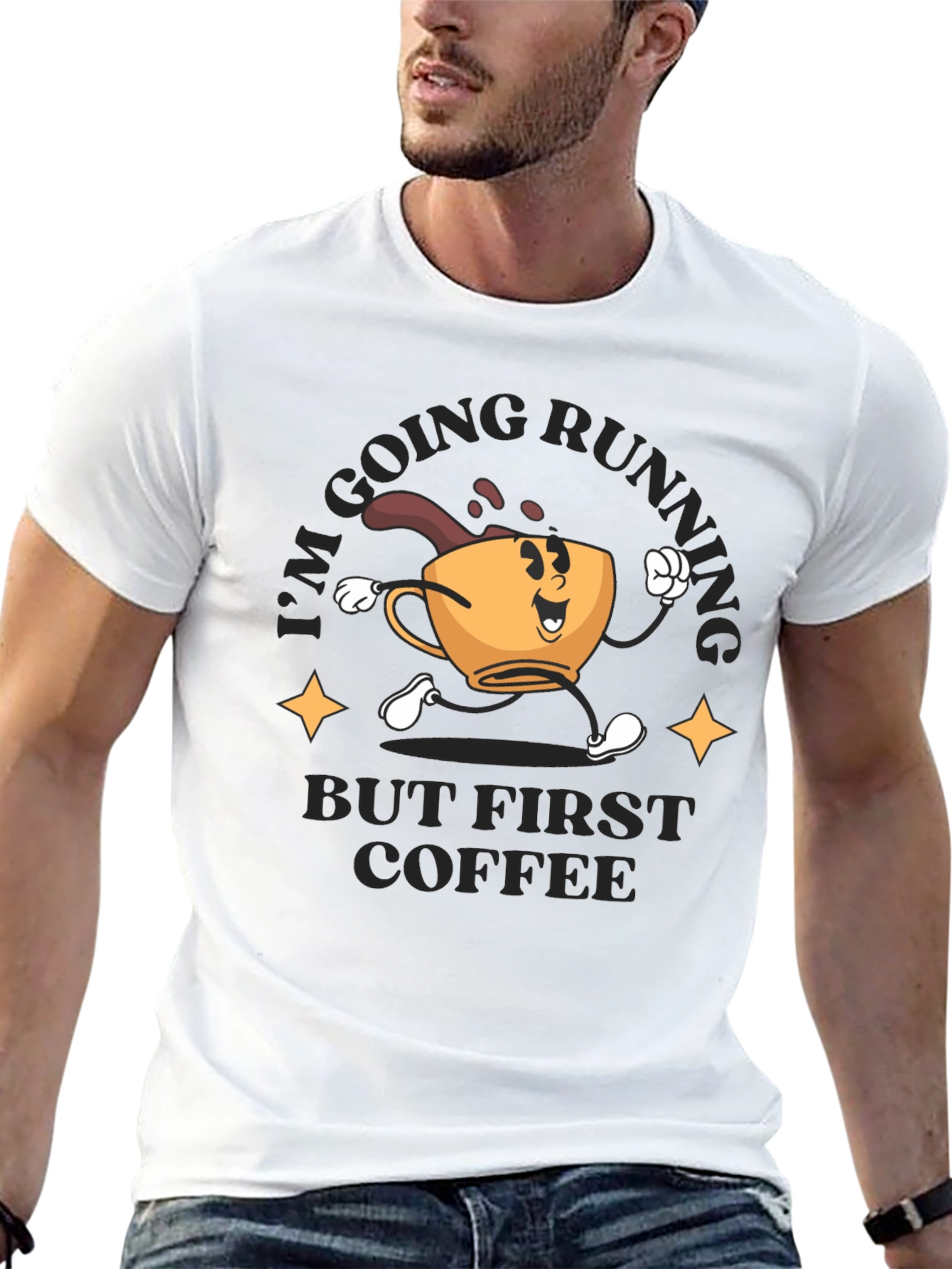 Coffee First Running T-Shirt - Black Crew Neck Tee