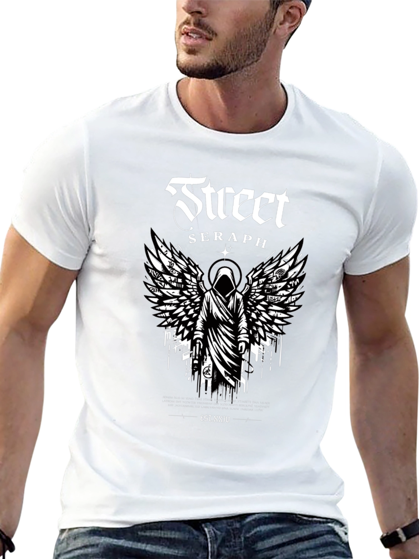 Street Seraph Black T-Shirt - Urban Angel Design