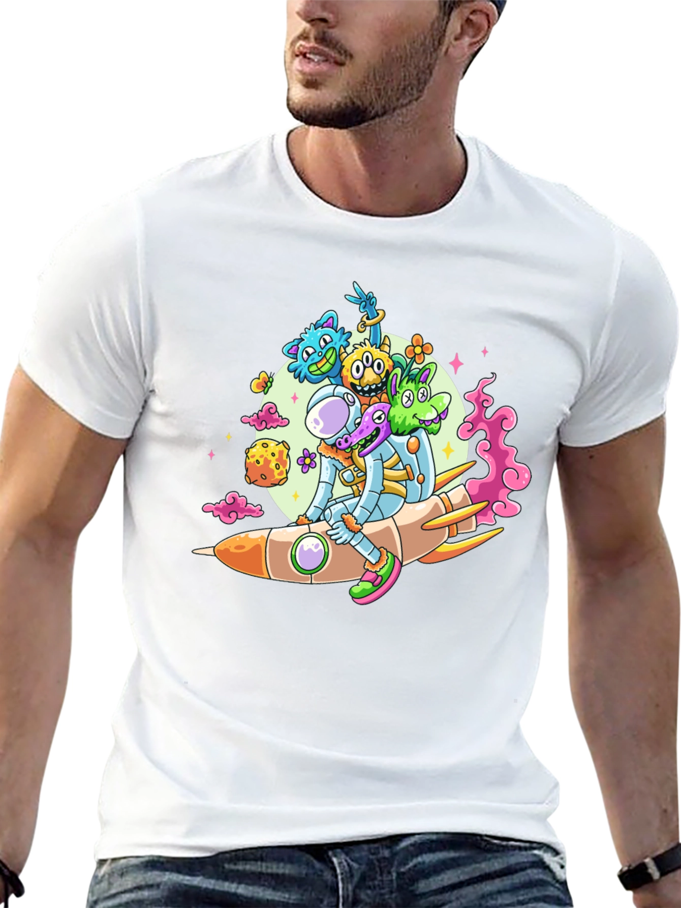 Astronaut & Alien Rocket Ride Graphic Tee - Black