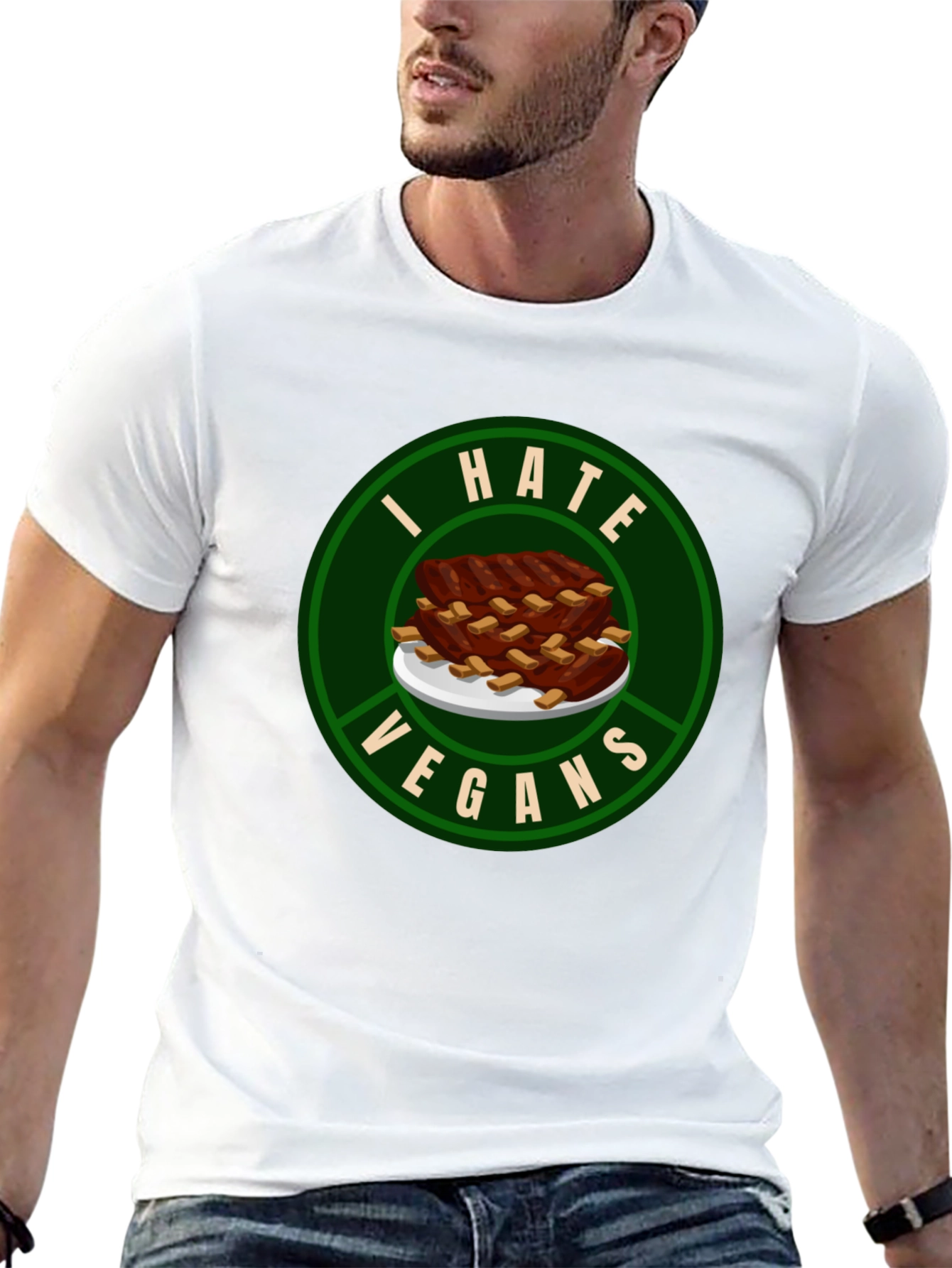 I Hate Vegans T-Shirt - Ribs Design