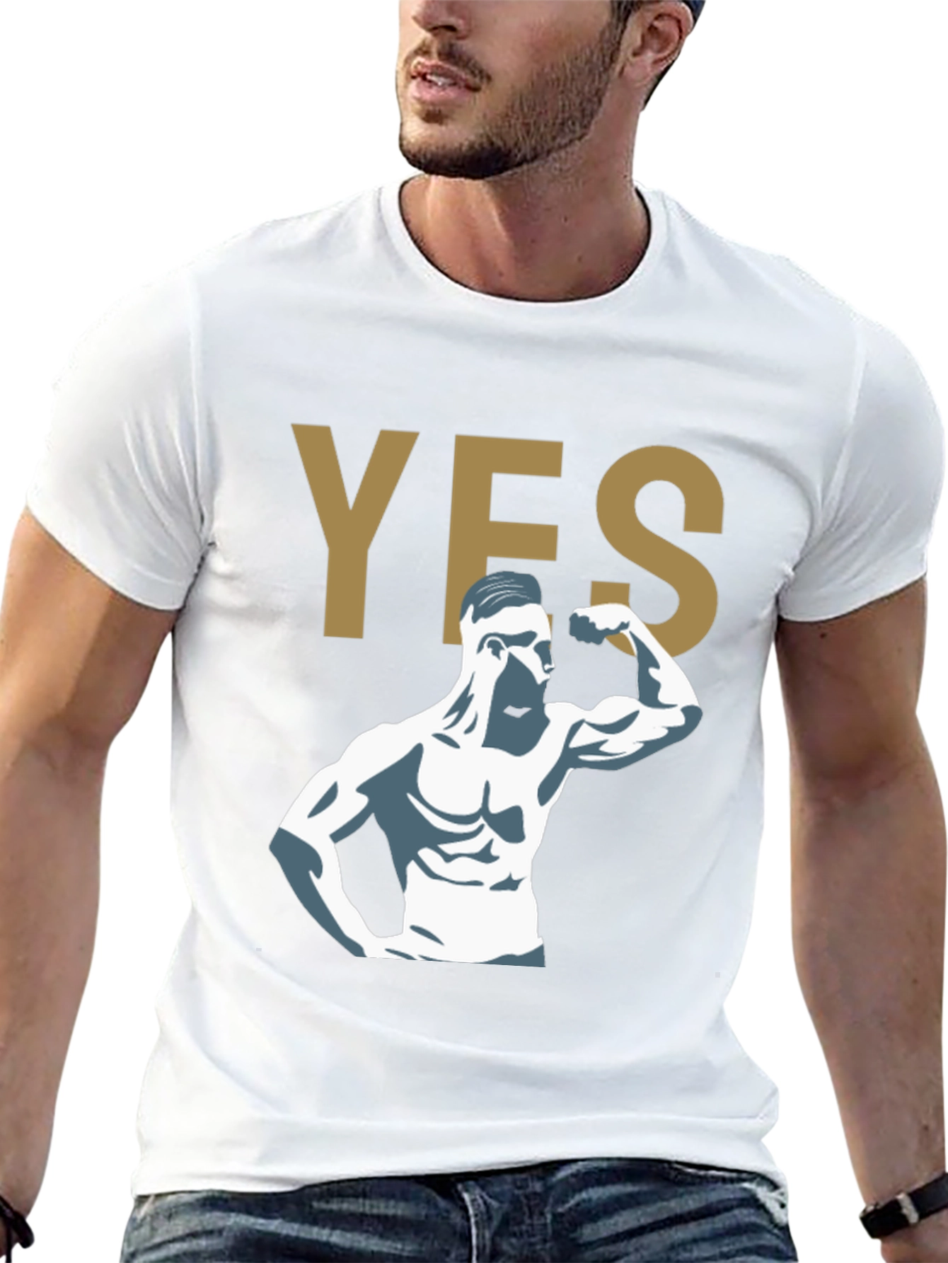 YES! Bodybuilder Graphic Print T-Shirt