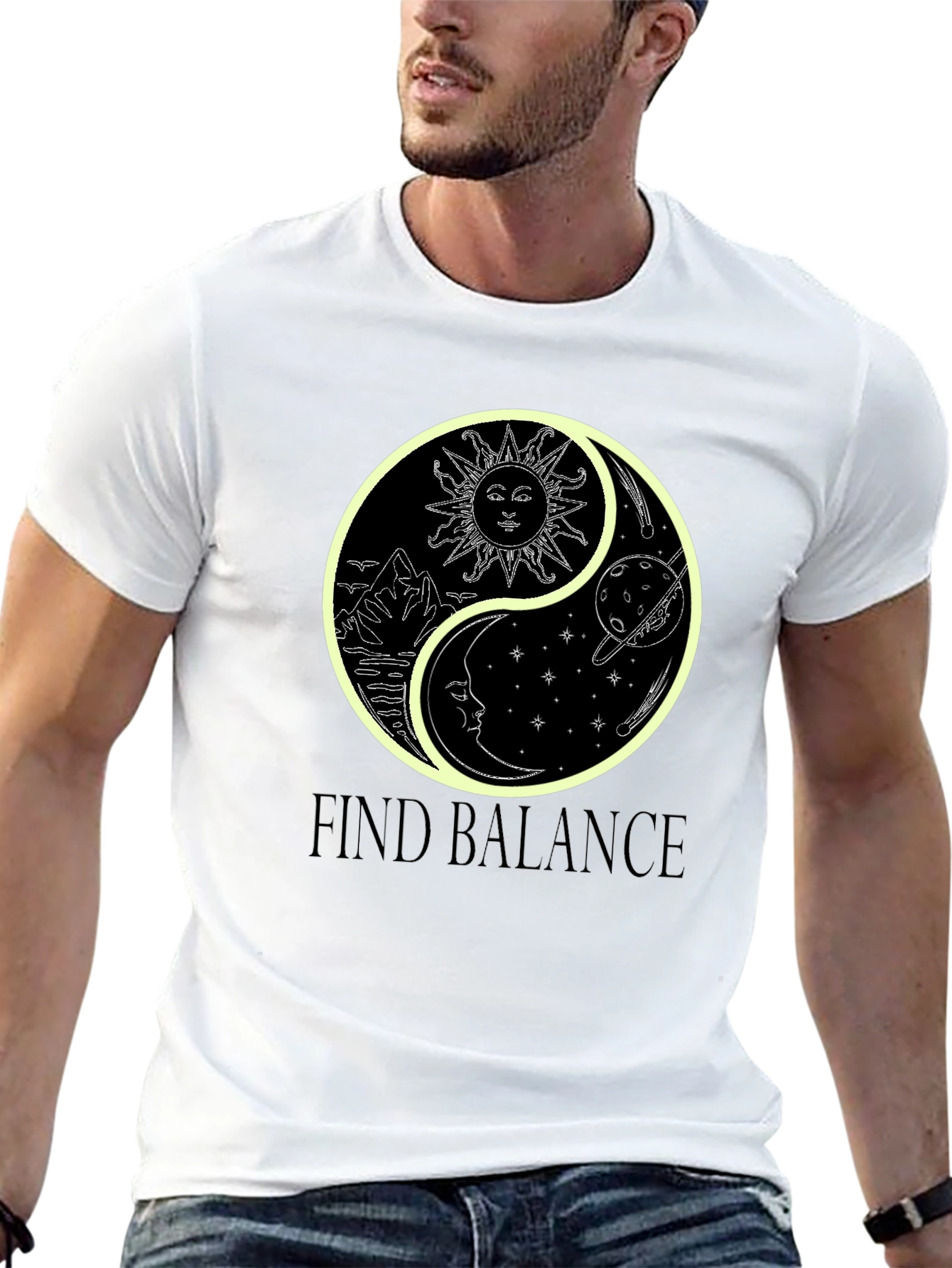Yin Yang Sun & Moon Black Graphic Tee