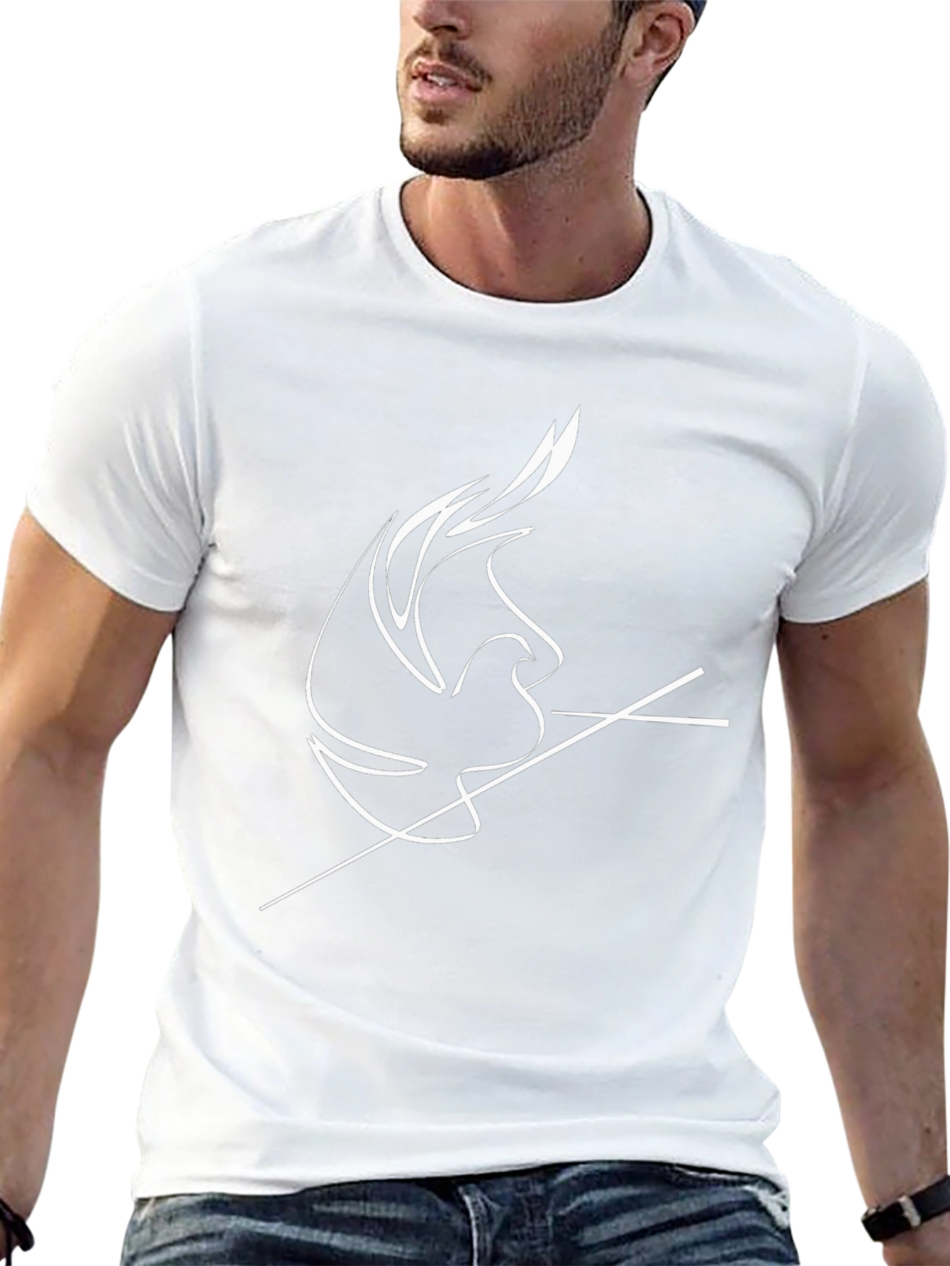 Minimalist Dove Line Art Black T-Shirt
