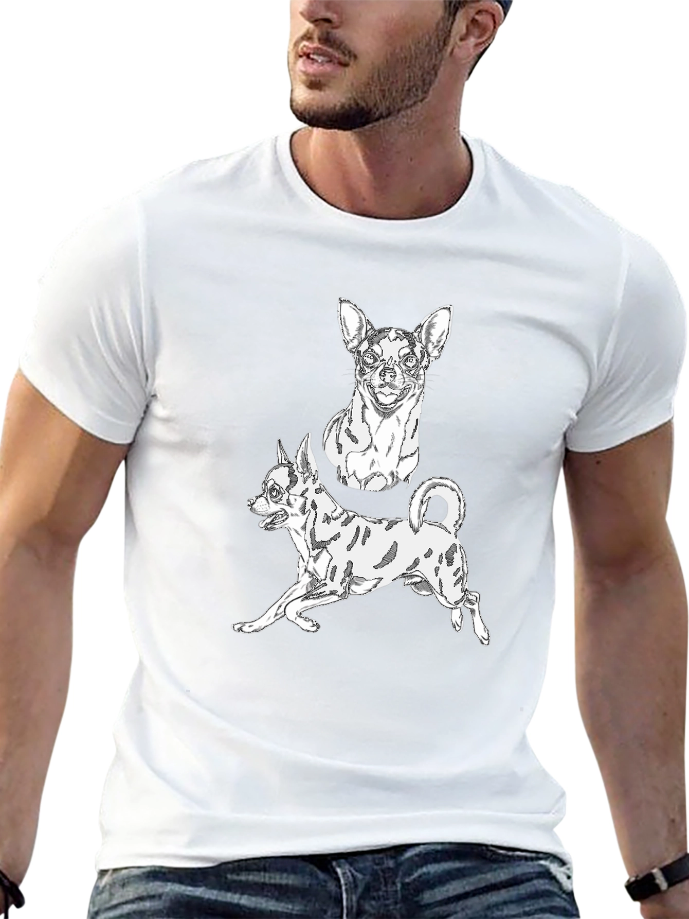 Chihuahua Graphic Tee - Black Cotton Blend Casual T-Shirt