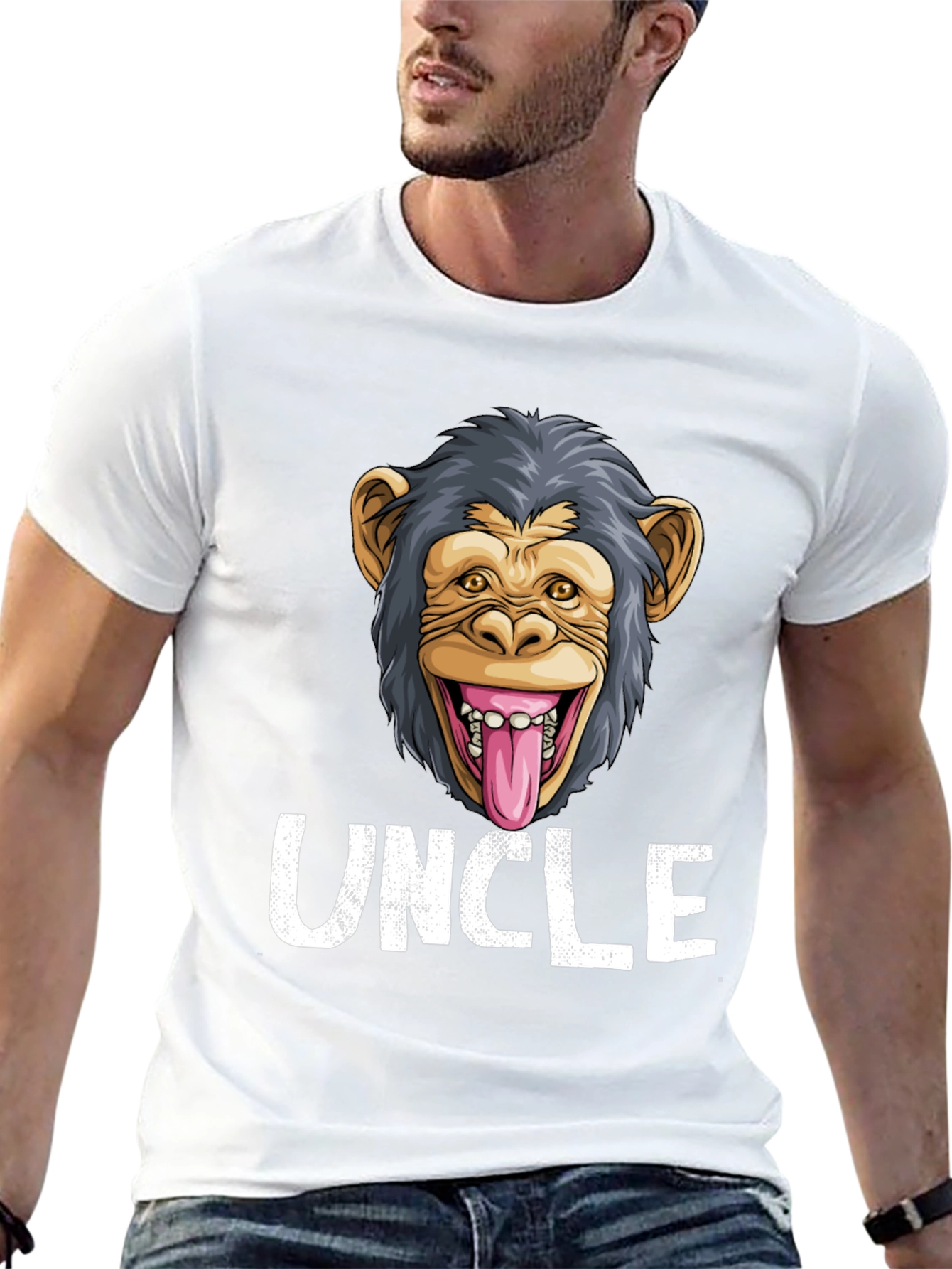 Uncle Monkey Face Graphic T-Shirt - Funny Tee