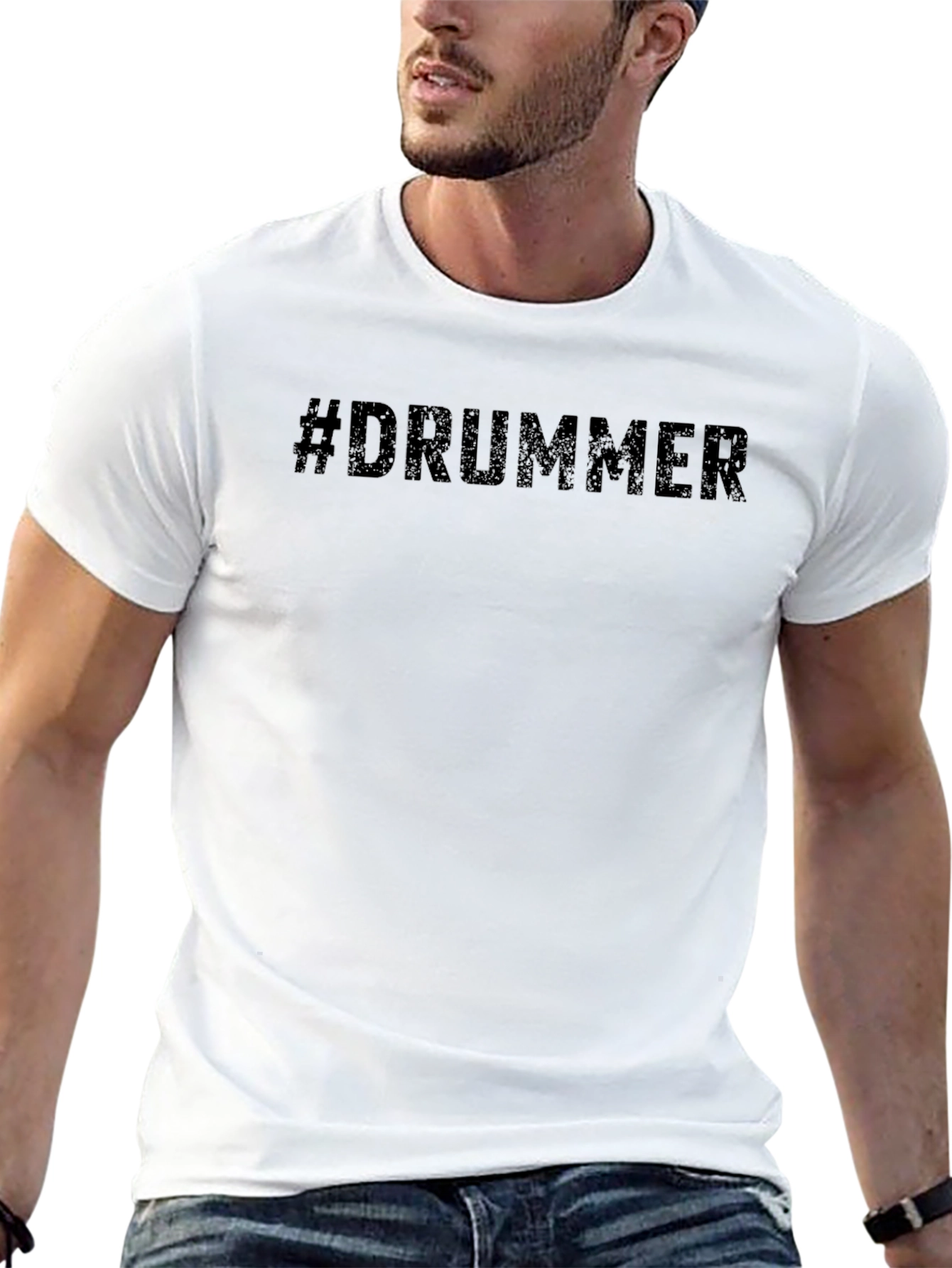 #Drummer Black Cotton Graphic Tee
