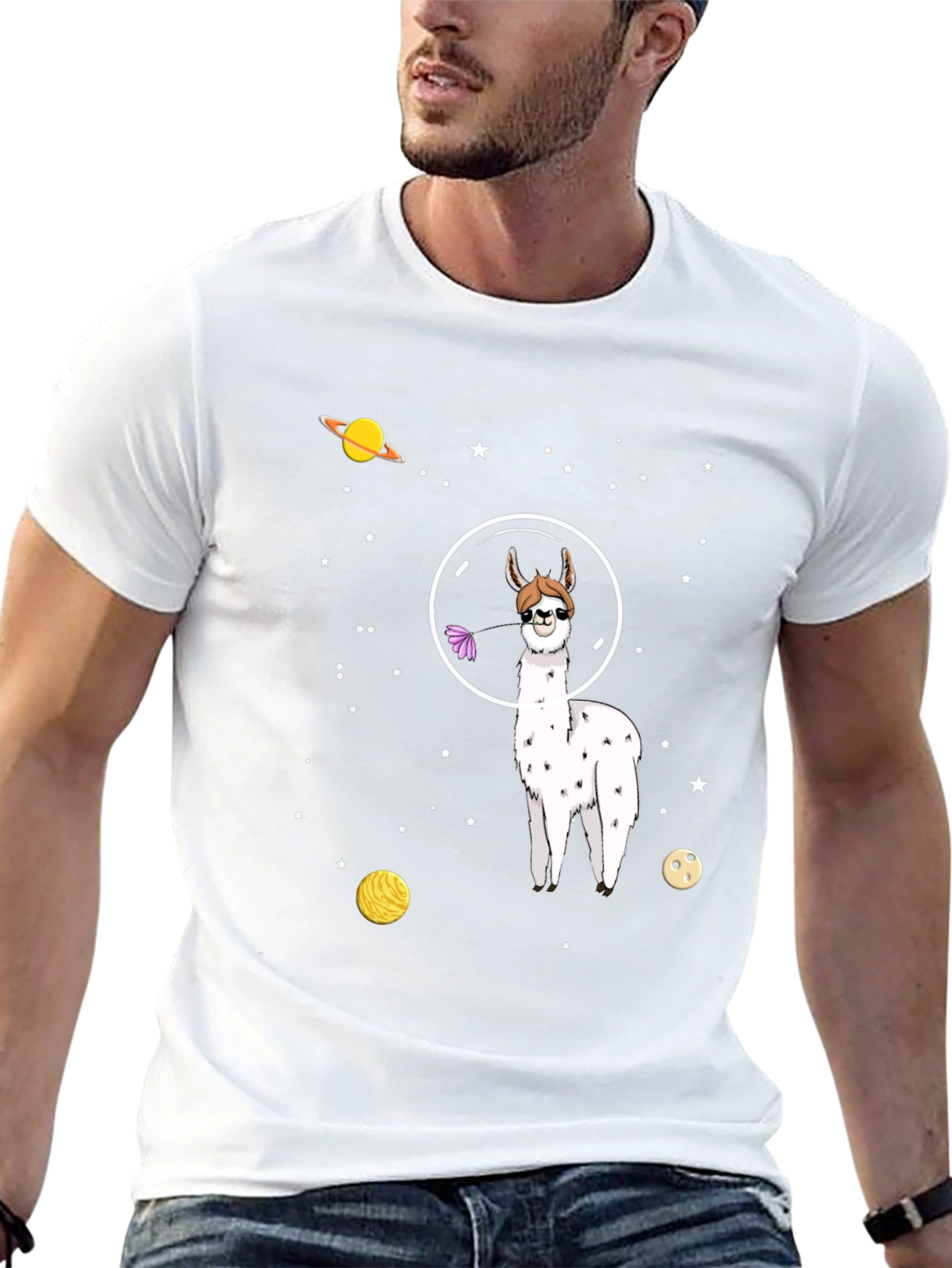 Space Llama Graphic Tee - Black Cotton T-Shirt