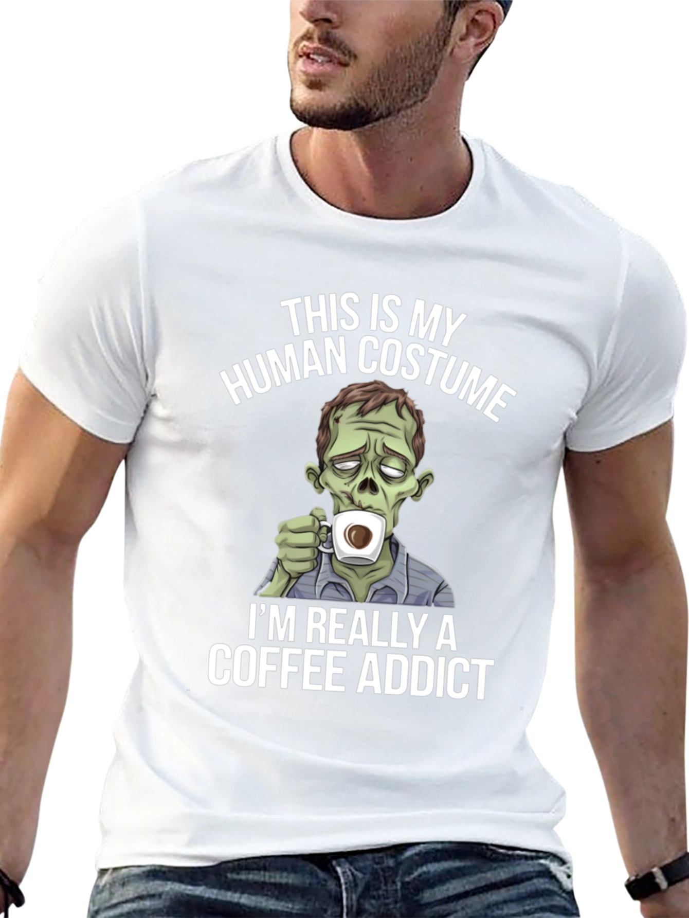 Zombie Coffee Addict Graphic Tee - Halloween Costume T-Shirt
