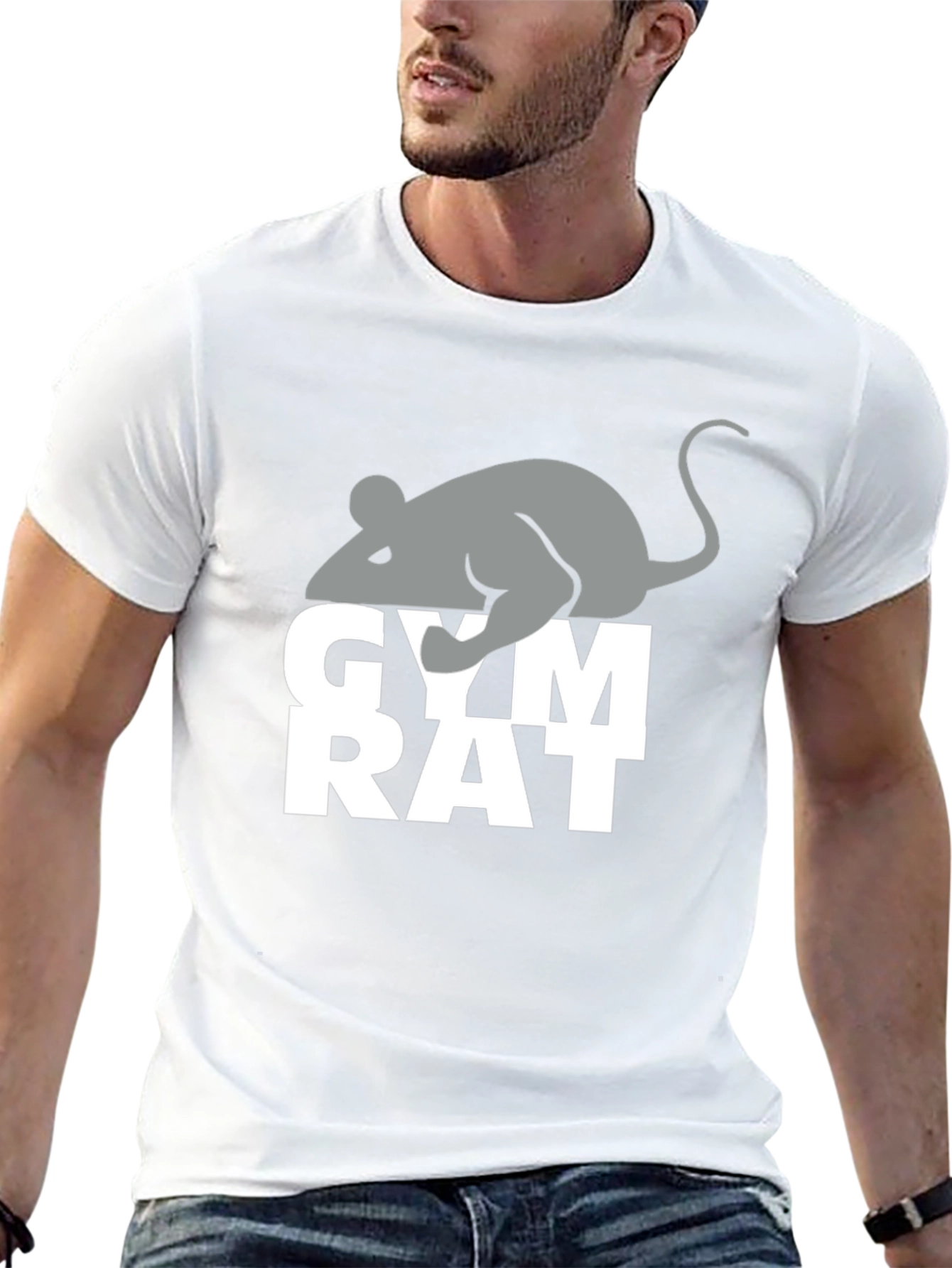 Gym Rat T-Shirt - Gray Mouse Graphic Black
