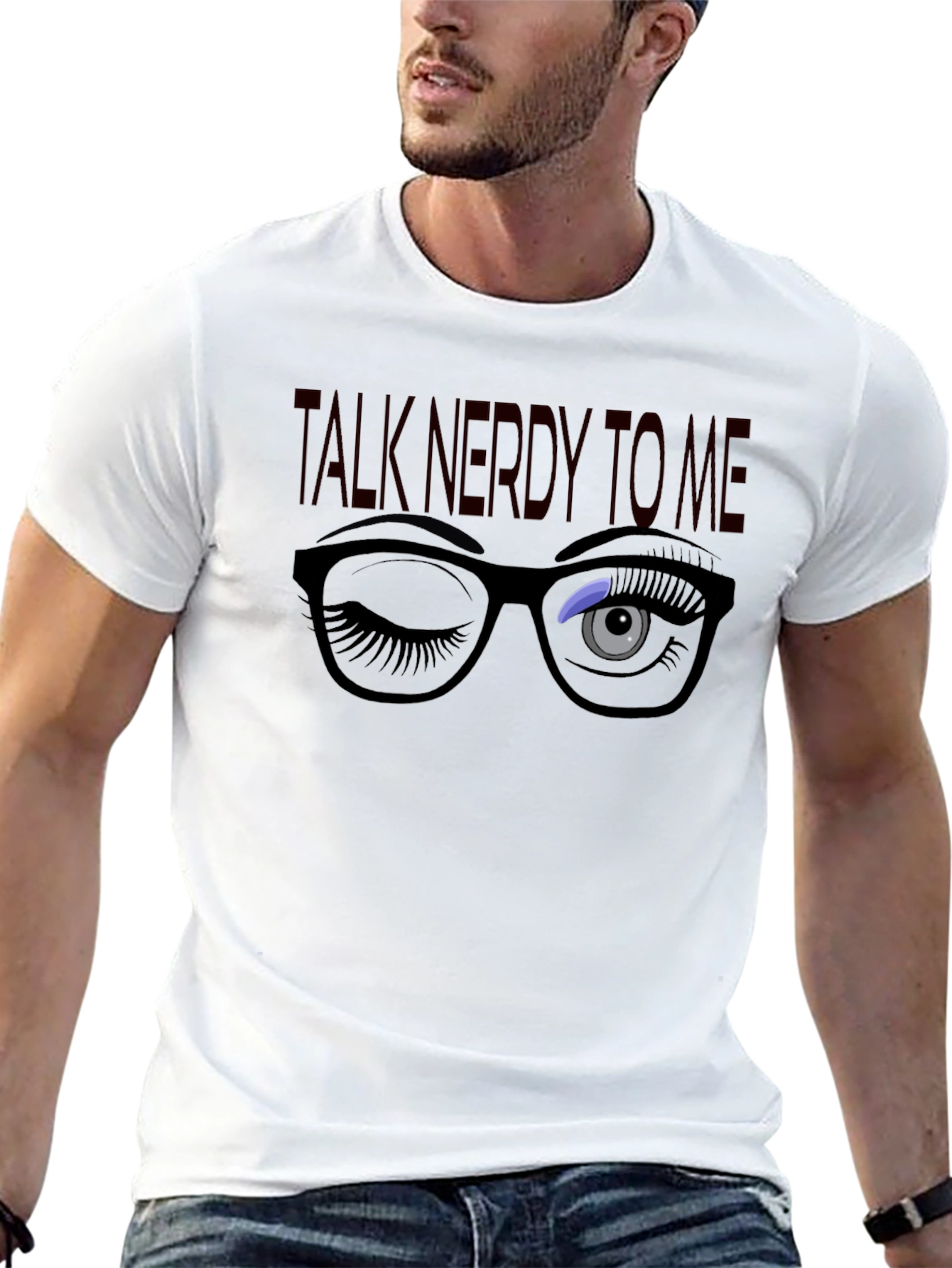 Nerdy Wink Graphic Tee - Cotton Blend T-Shirt