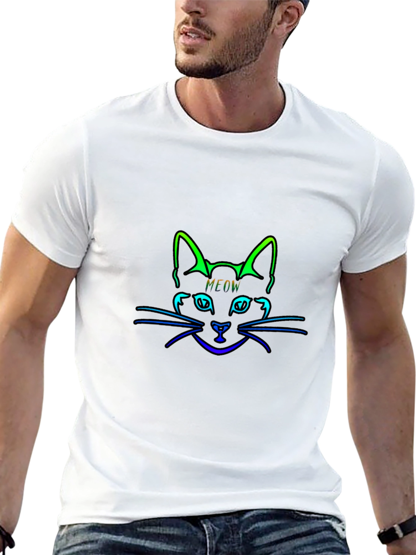 Neon Cat Meow Black T-Shirt