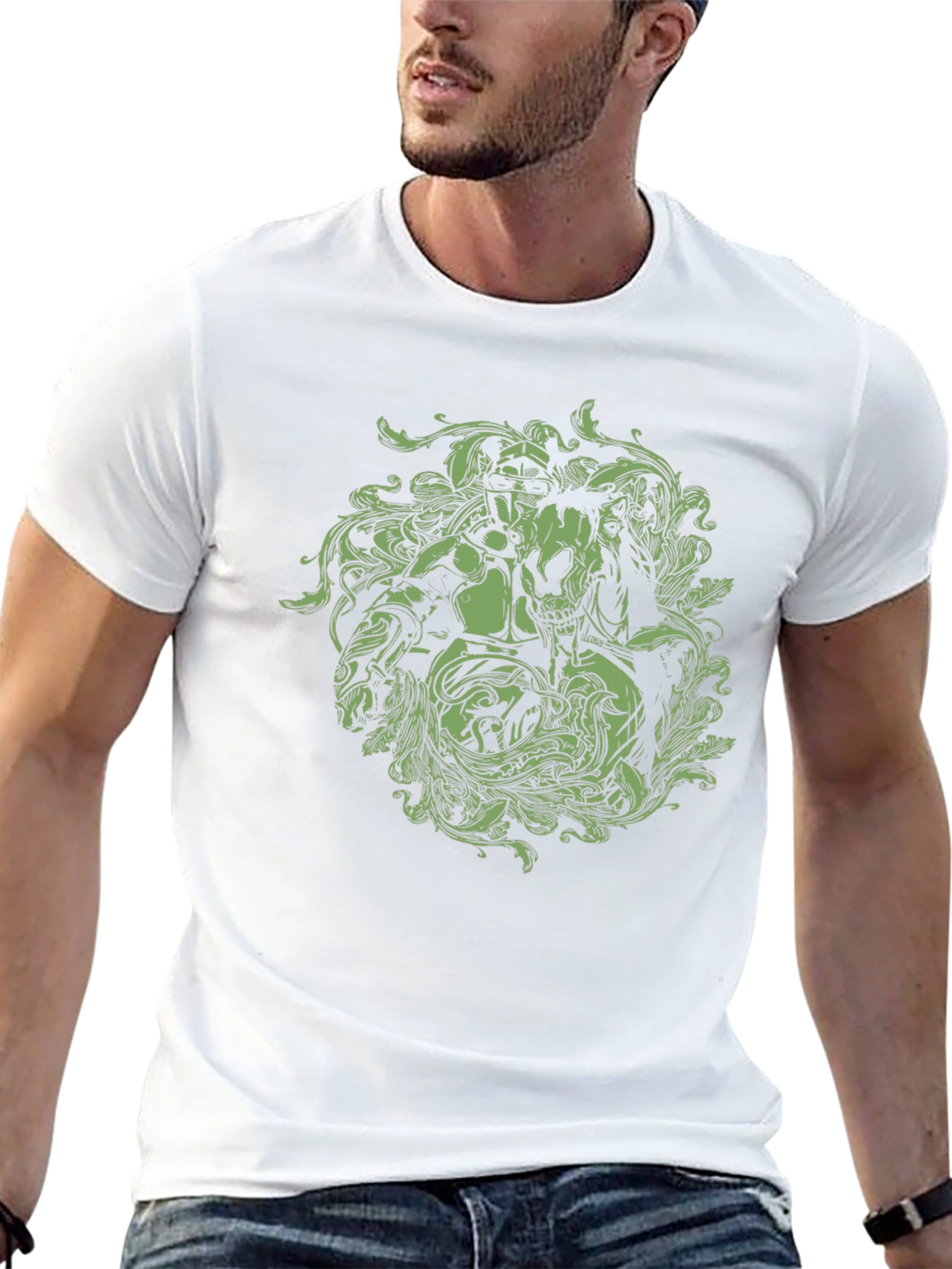 Black Graphic T-Shirt - Knight and Skull