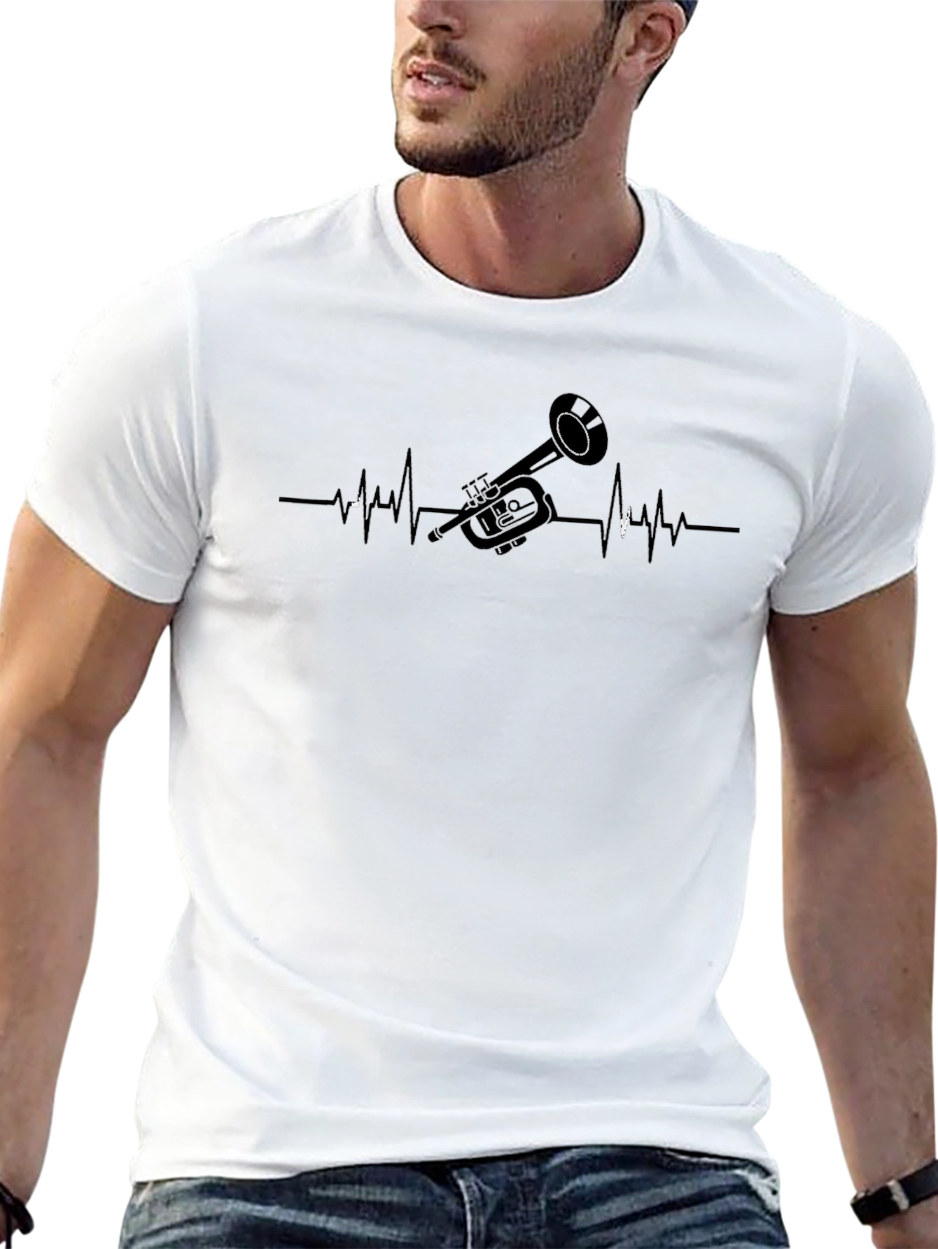 Trumpet Heartbeat Graphic Tee - Music Lover Shirt