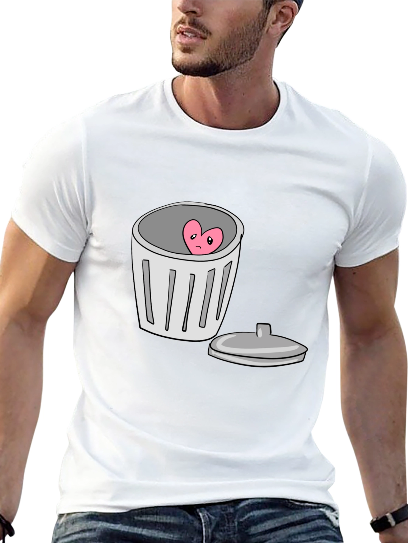 Heart in Trash Can Graphic T-Shirt - Black