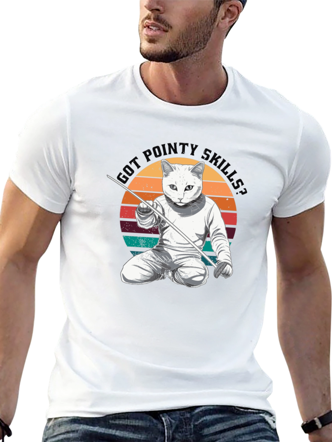 Funny Cat Fencing T-Shirt - Got Pointy Skills Tee