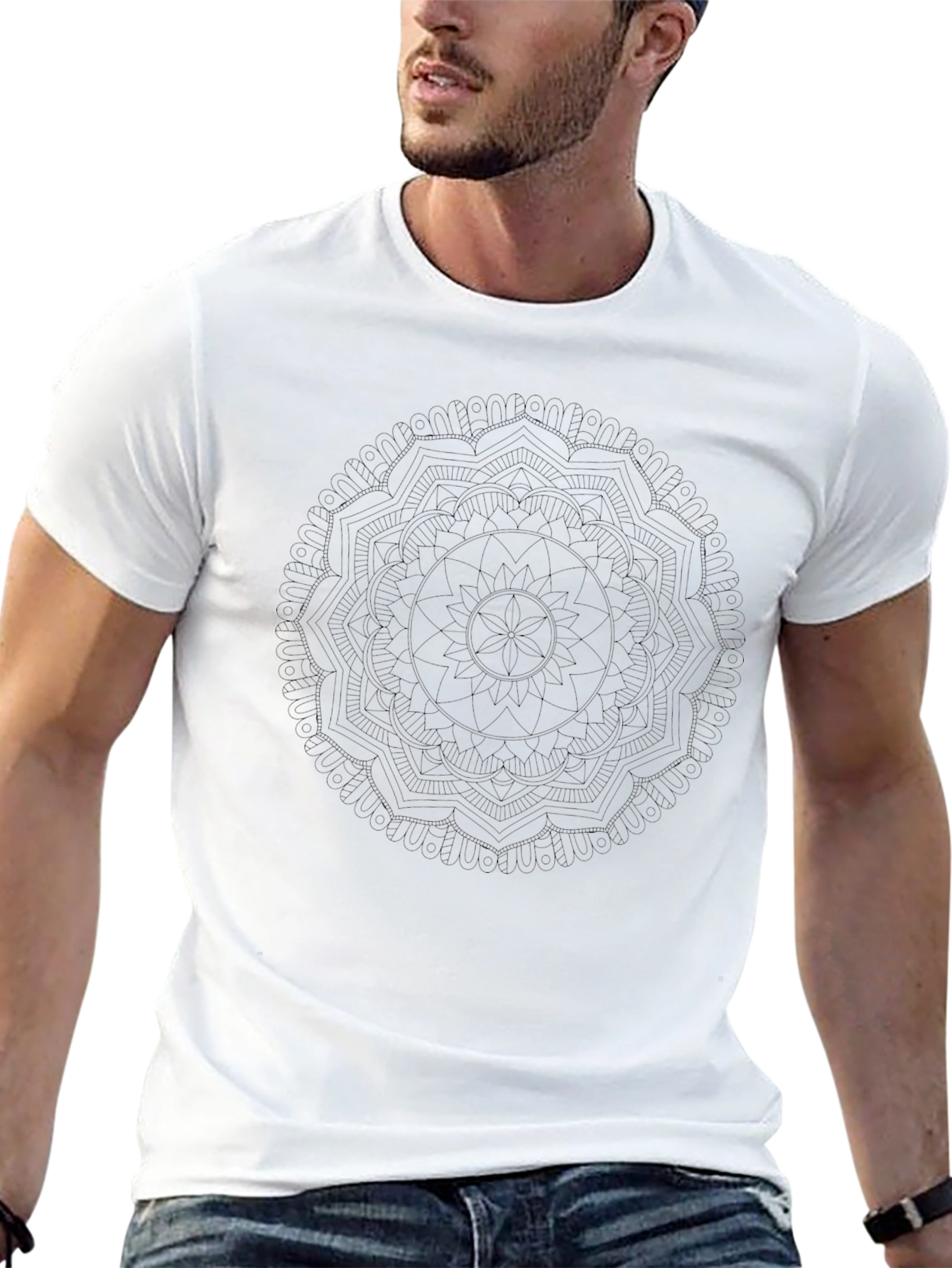 Black Mandala Graphic Print Crew Neck T-Shirt