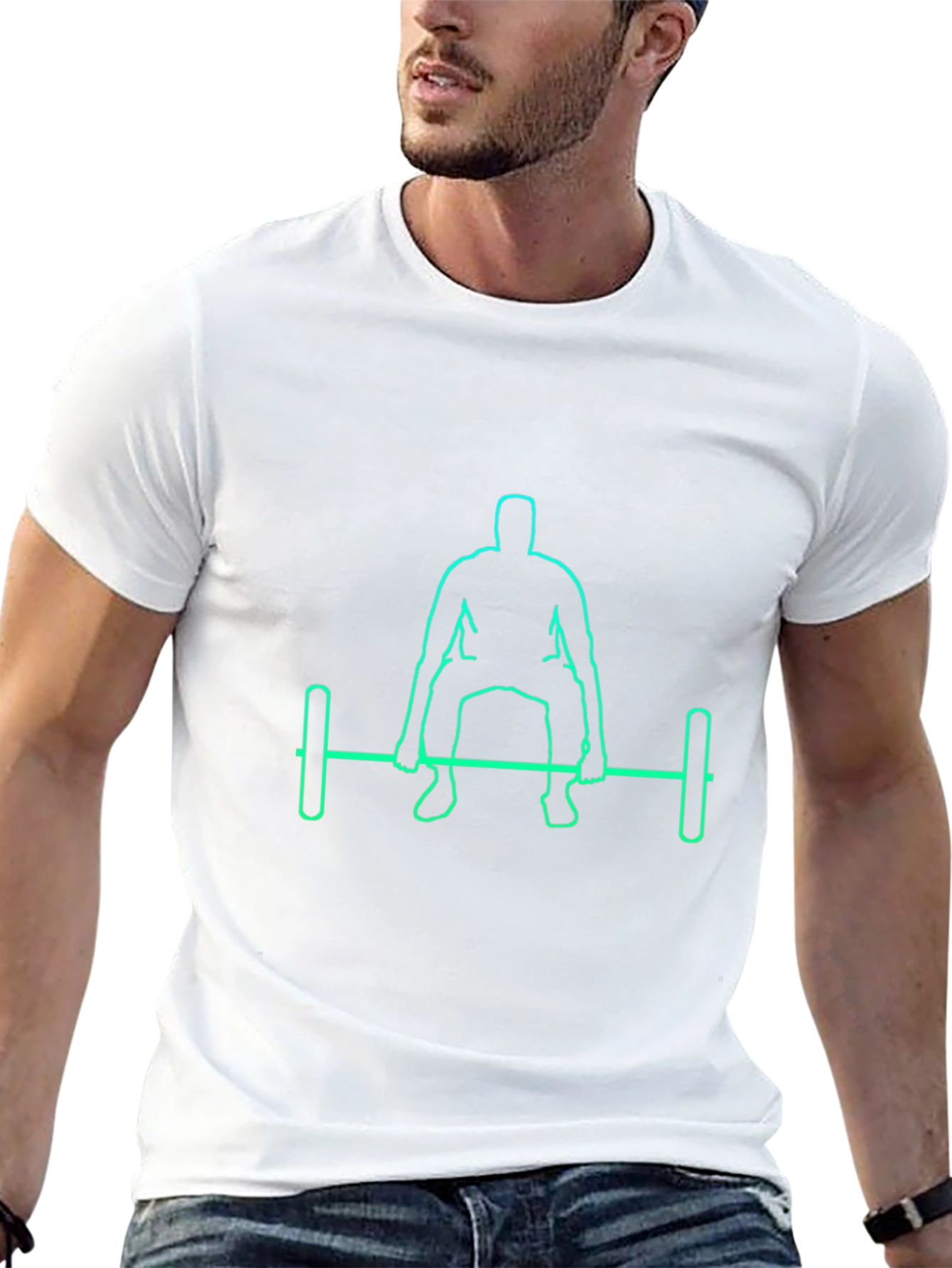 Black T-Shirt with Neon Weightlifter Graphic