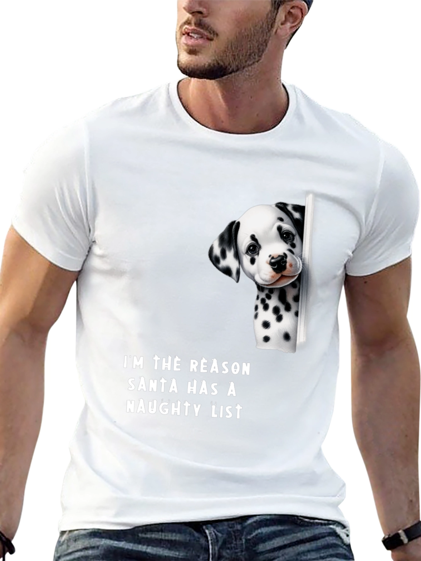 Naughty Dalmatian Santa List T-Shirt