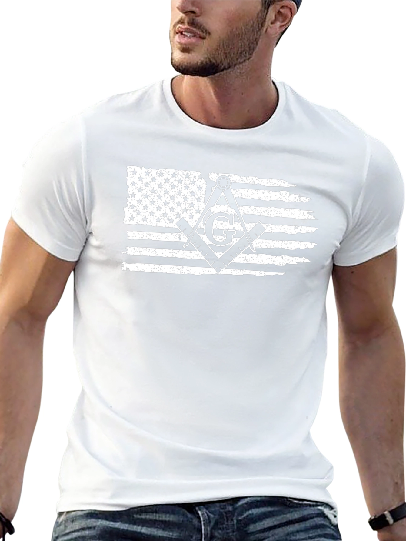 Patriotic Masonic T-Shirt - USA Flag & Square Compass