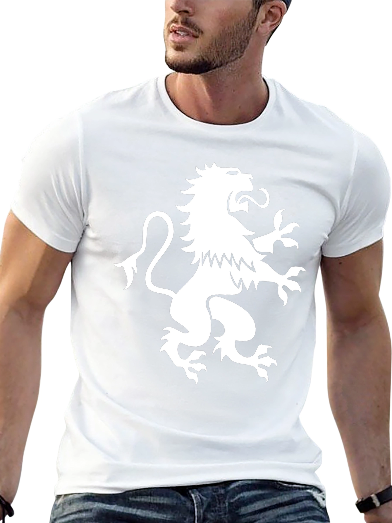 Black T-Shirt with White Lion Rampant Graphic