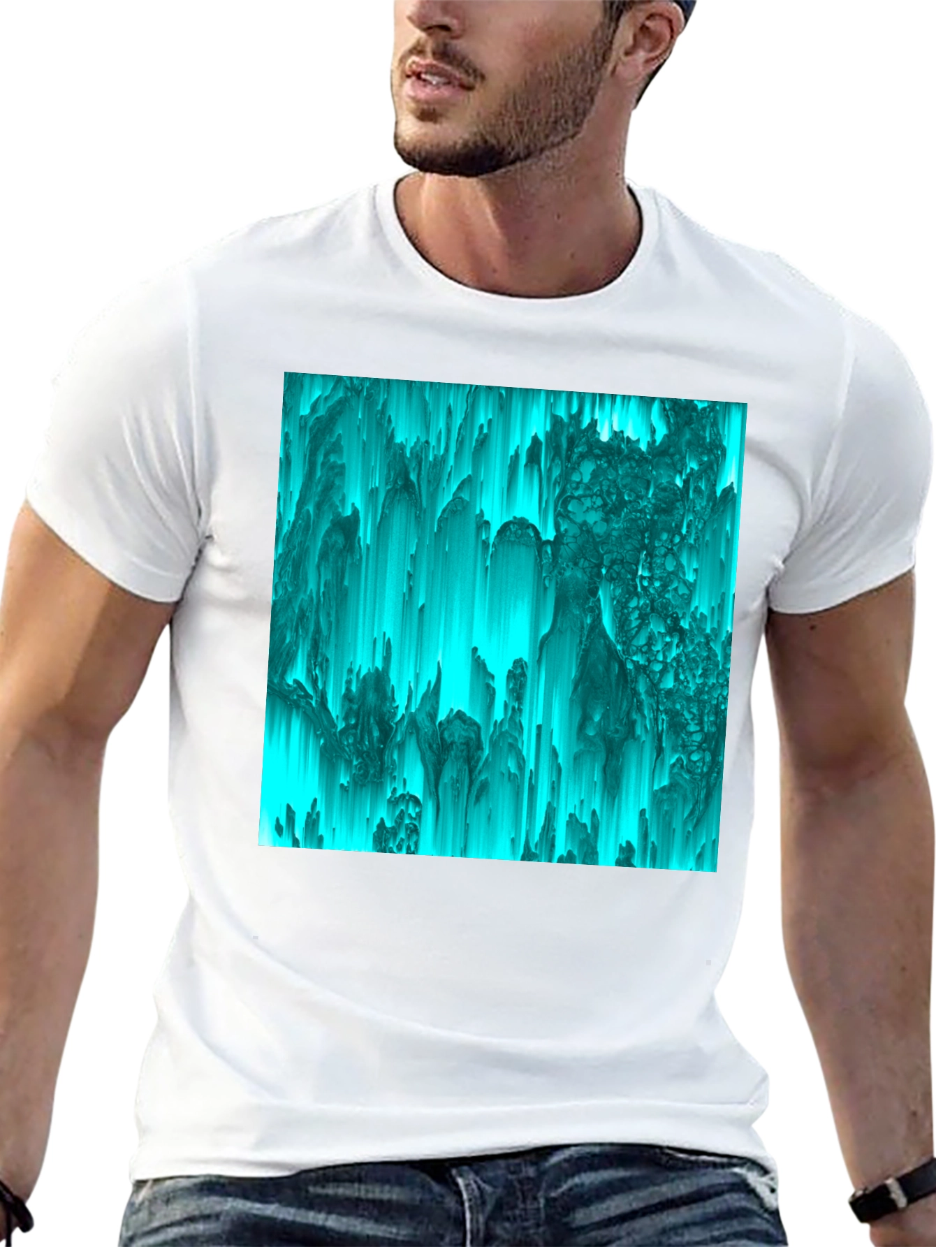 Abstract Teal Pixel Art Graphic Tee