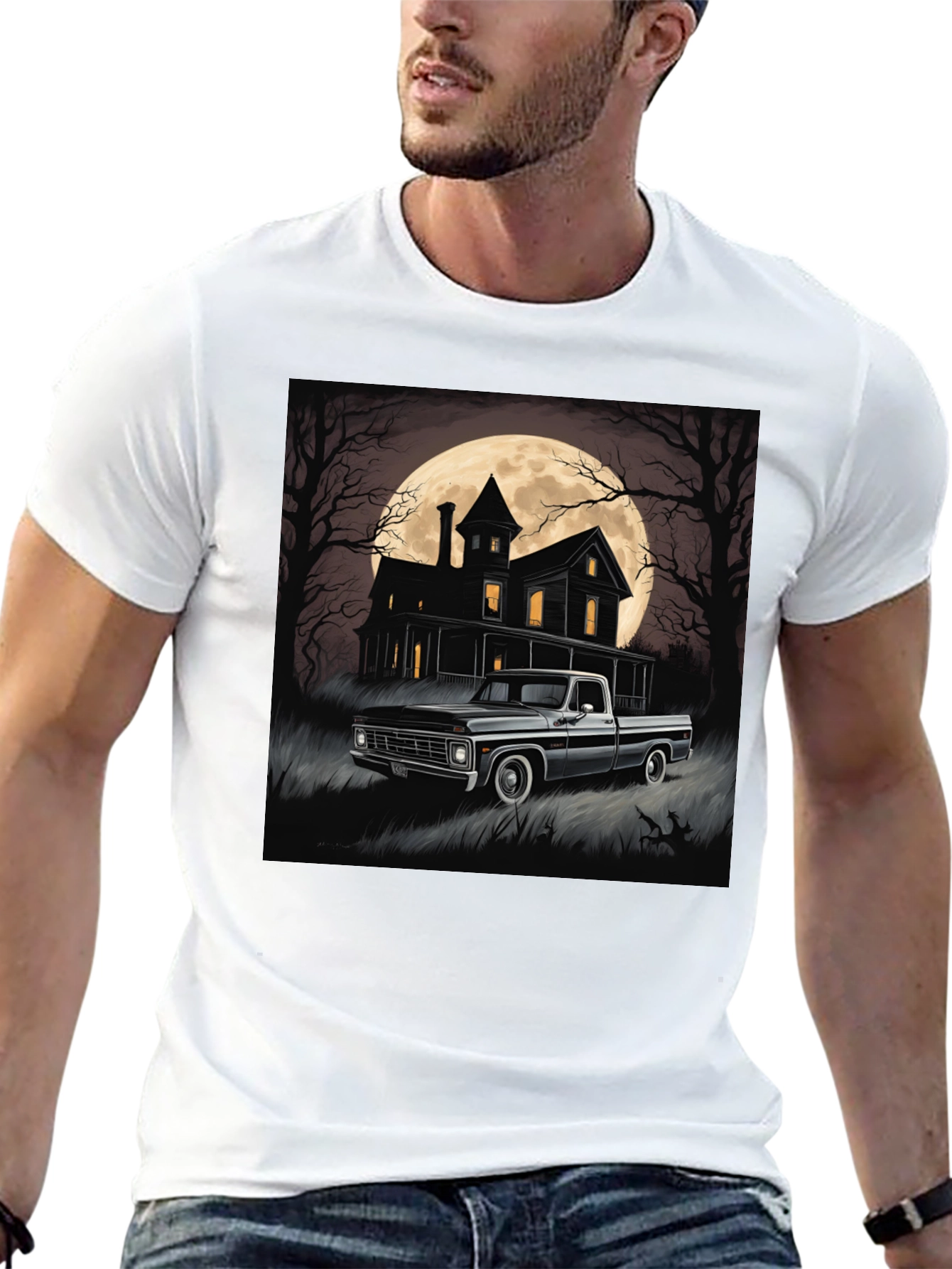 Spooky Truck & Haunted House Tee - Halloween Style
