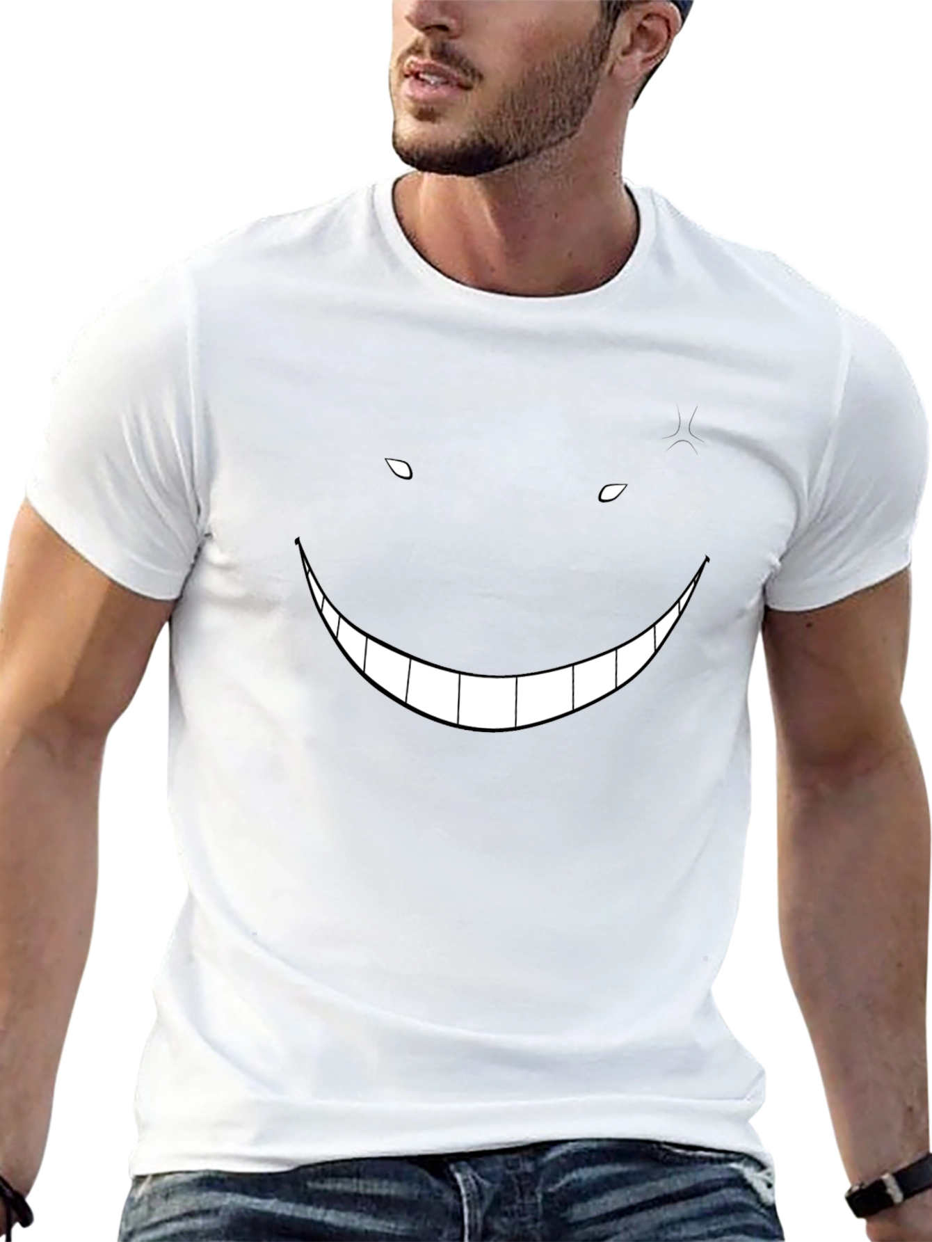 Mens Black Graphic Tee - Creepy Smile Design