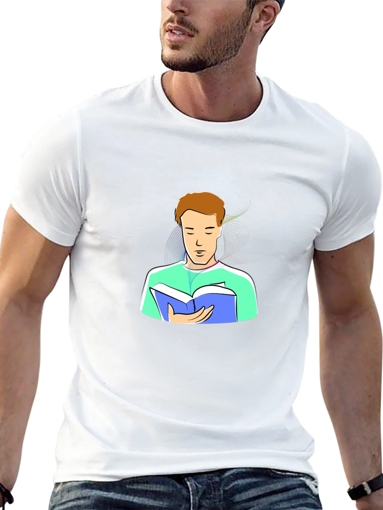 Man Reading Cartoon Graphic Tee - Black