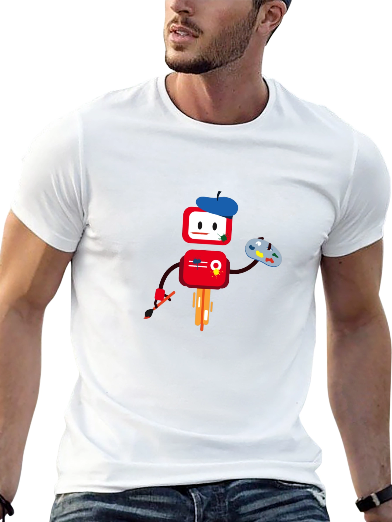 Artistic Robot Graphic T-Shirt - Black