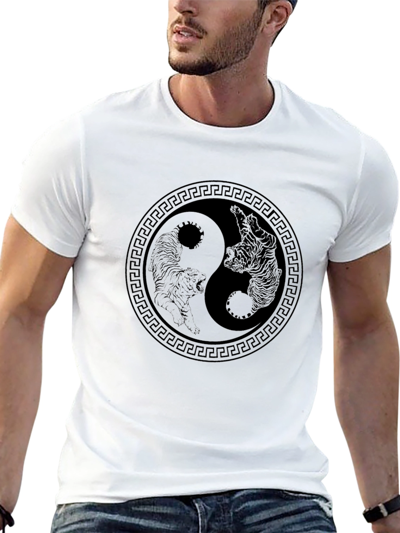 Yin Yang Tiger Graphic Tee - Black