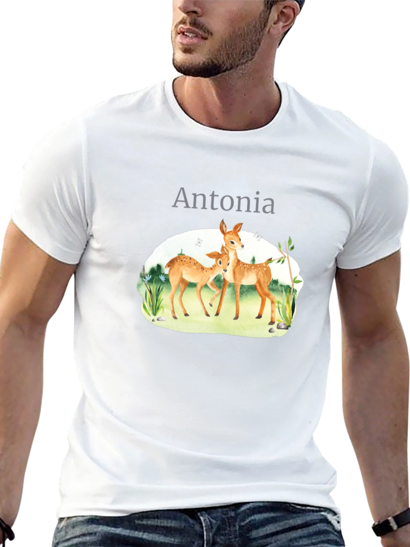 Personalized Deer Family Black T-Shirt