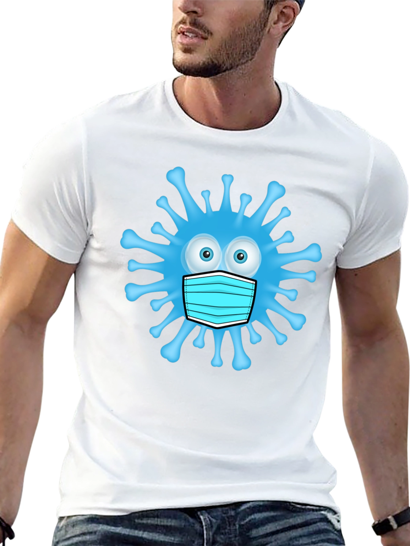 Cartoon Virus With Mask Mens Black T-Shirt