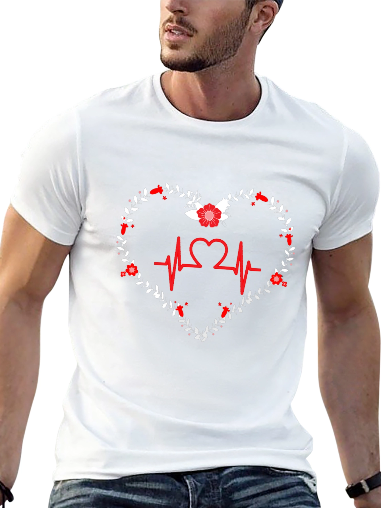 Heartbeat Floral Heart Graphic Tee - Black