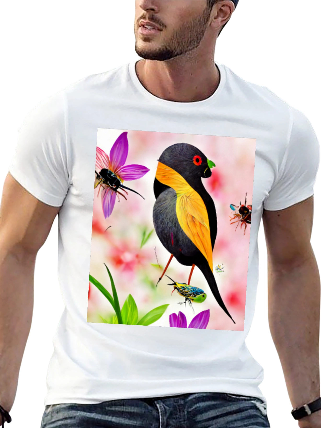 Bird & Flower Print T-Shirt