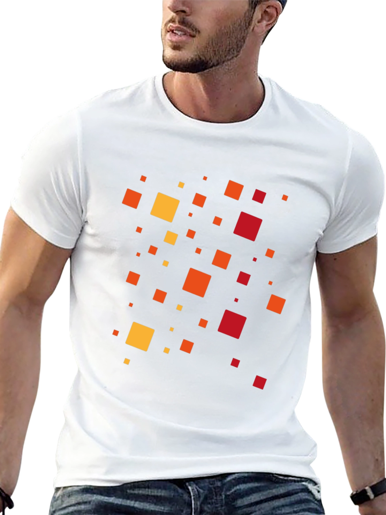 Geometric Square Pattern Black T-Shirt