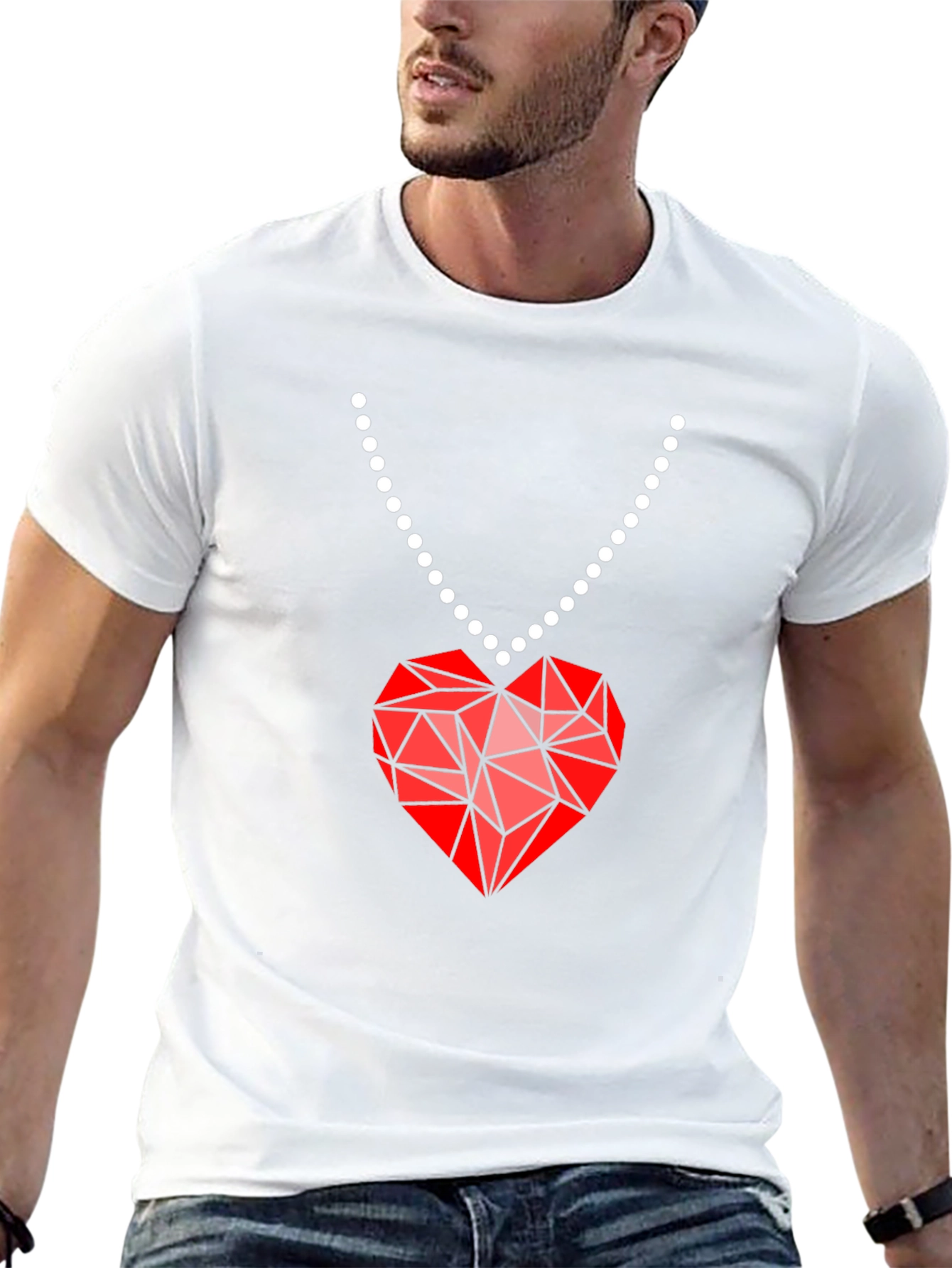 Geometric Heart Pendant T-Shirt - Modern Valentines Style
