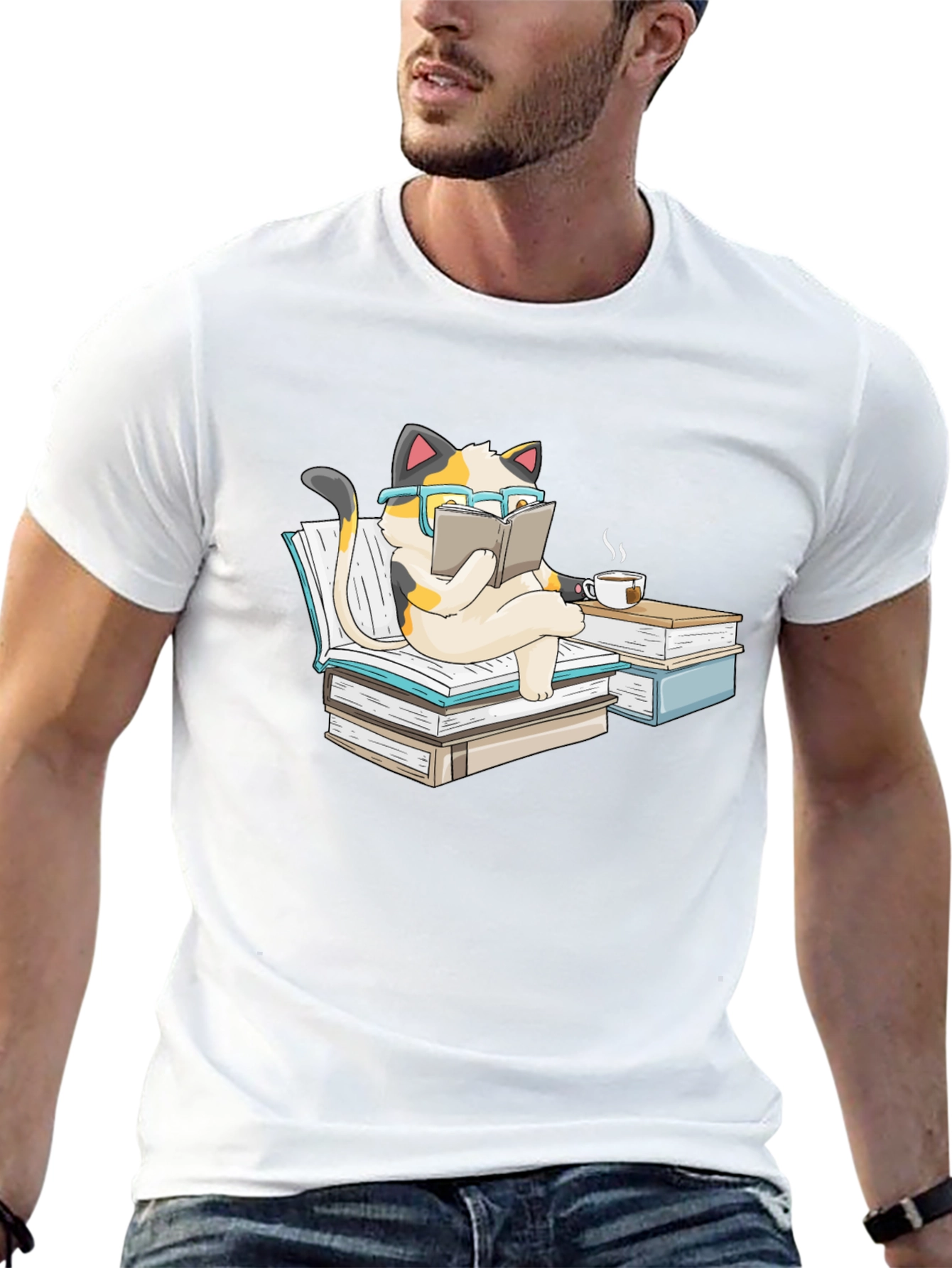 Bookish Cat T-Shirt: Reading Cat with Glasses Tee