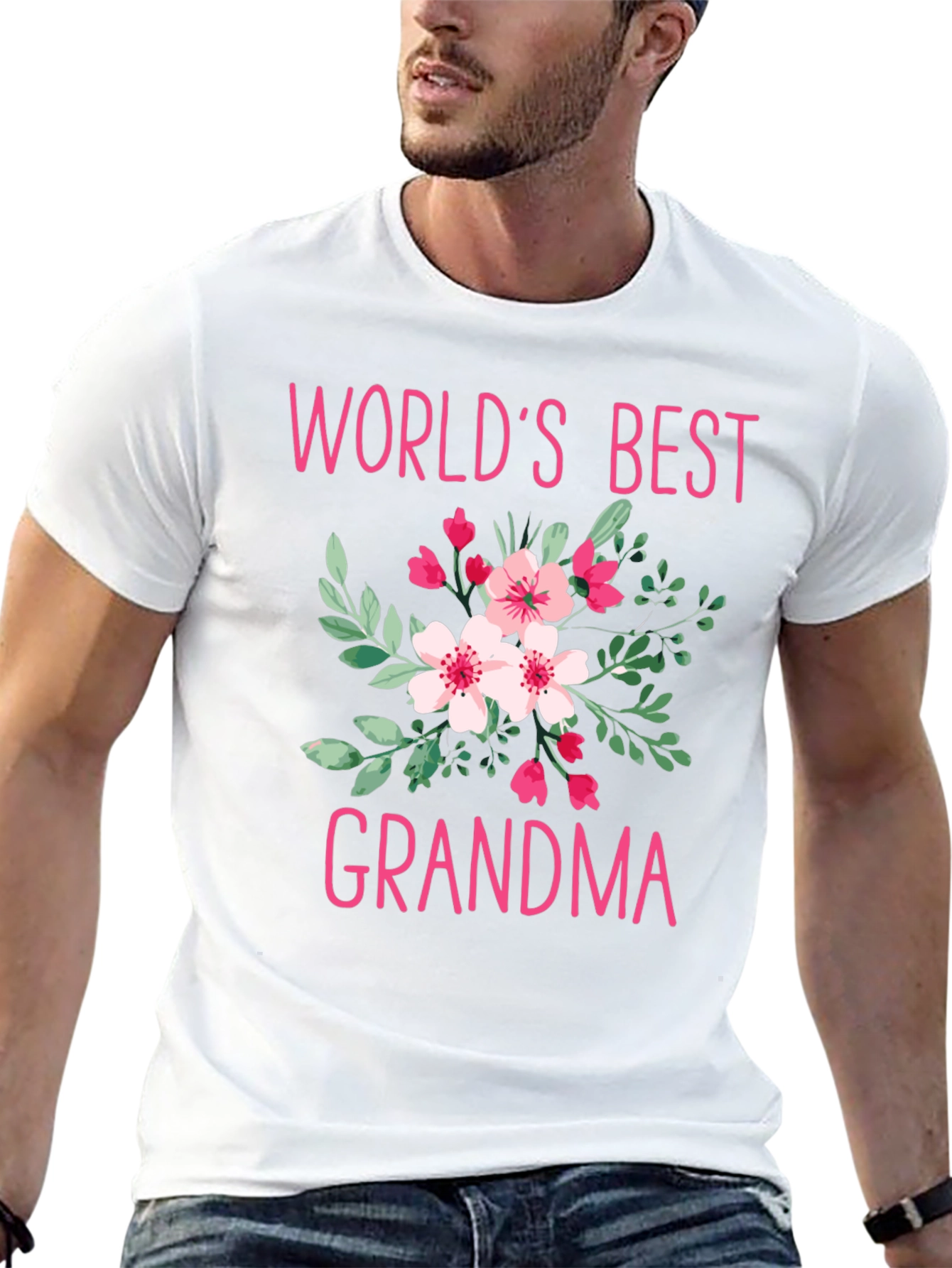 Worlds Best Grandma Floral Graphic T-Shirt