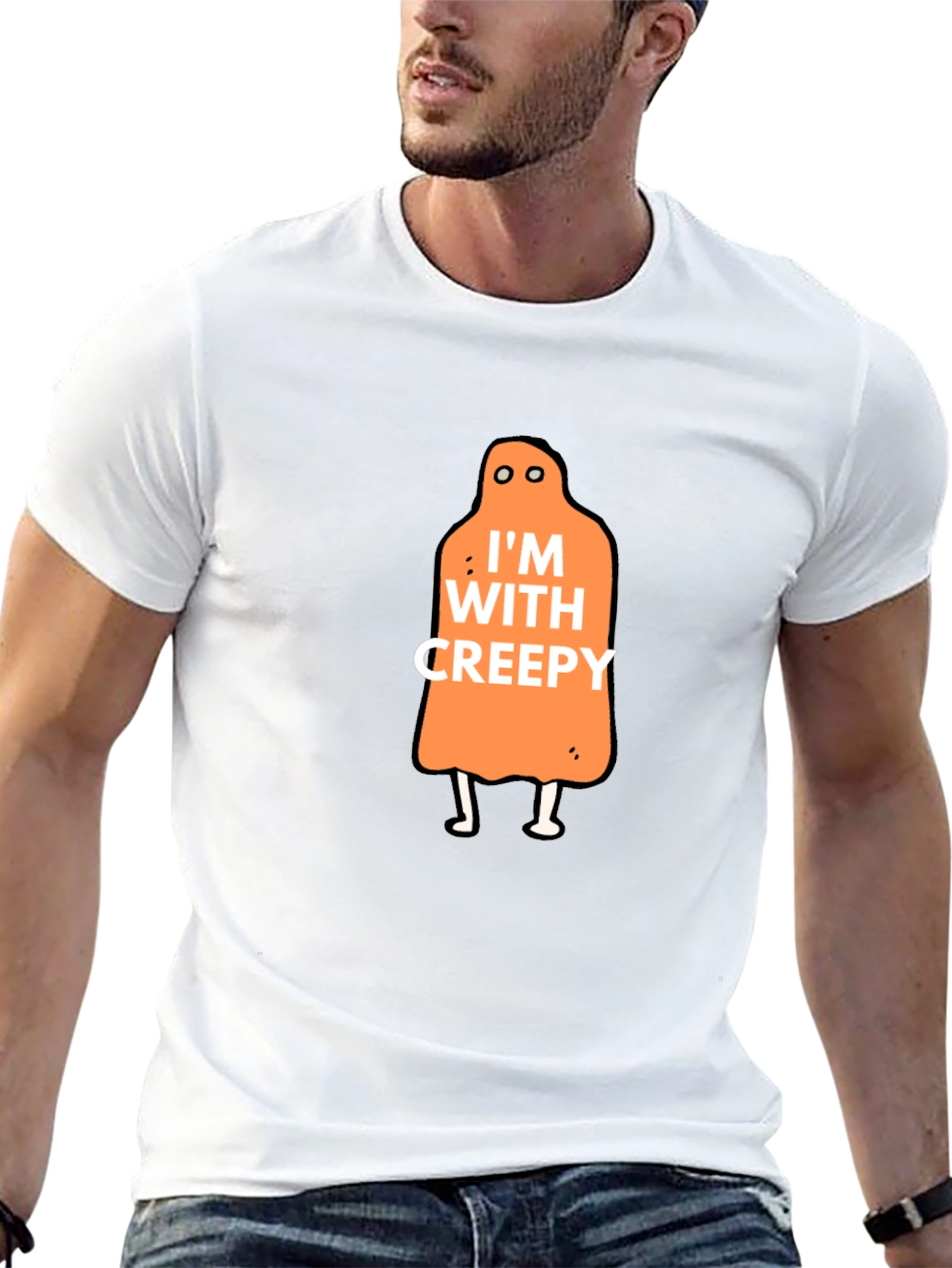Im With Creepy Halloween Graphic Tee - Black