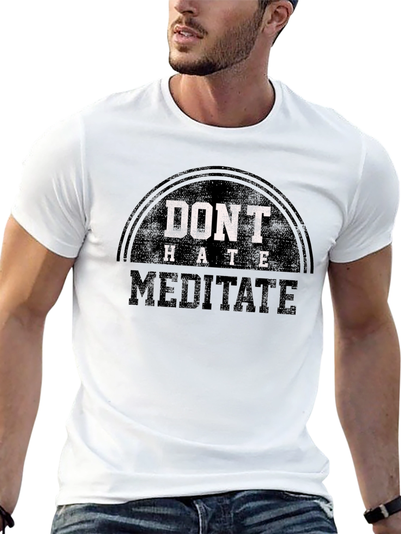 Dont Hate Meditate Graphic Tee - Casual Black T-Shirt