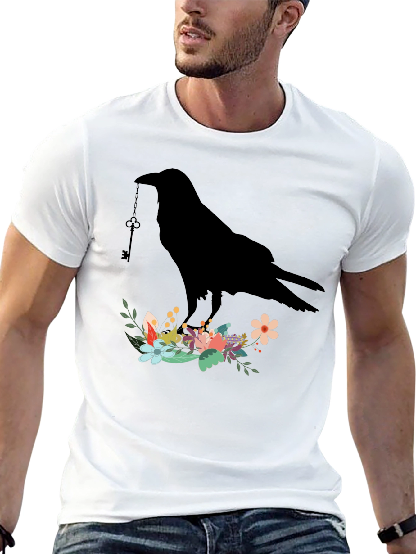 Raven Key Floral T-Shirt - Gothic Style Tee