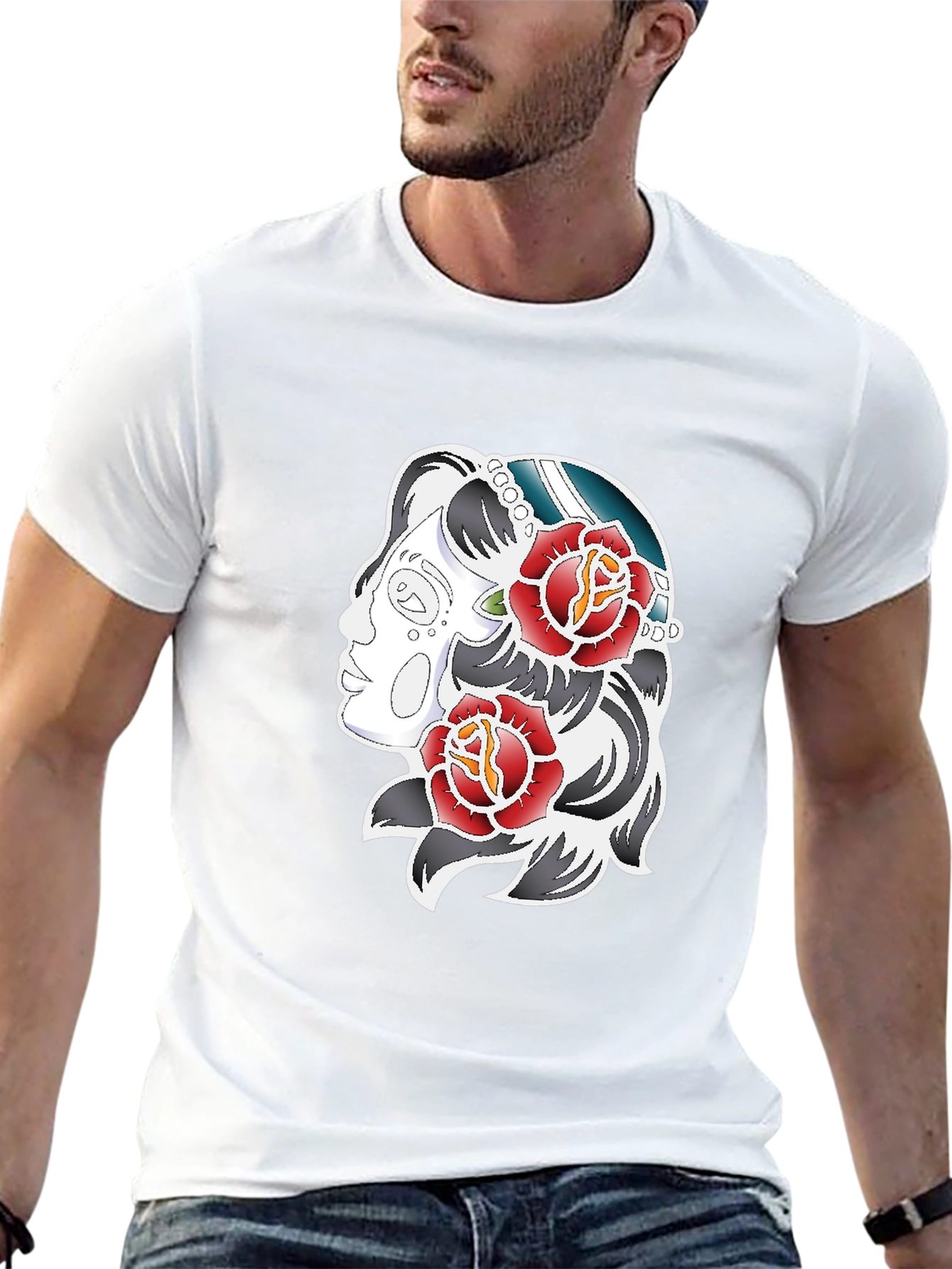 Rose Tattoo Graphic Print Tee - Black