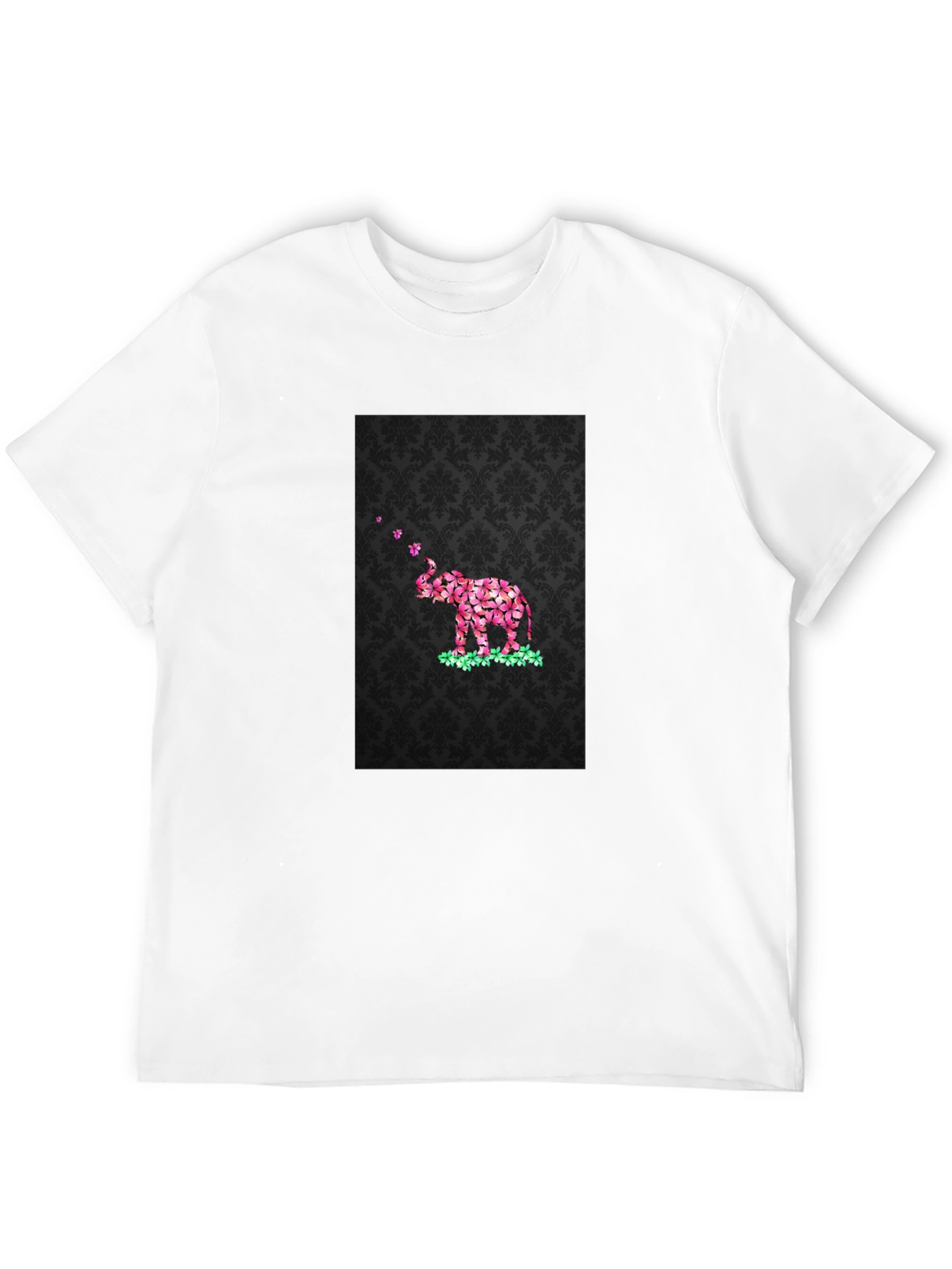 Floral Elephant Graphic Print Black T-Shirt