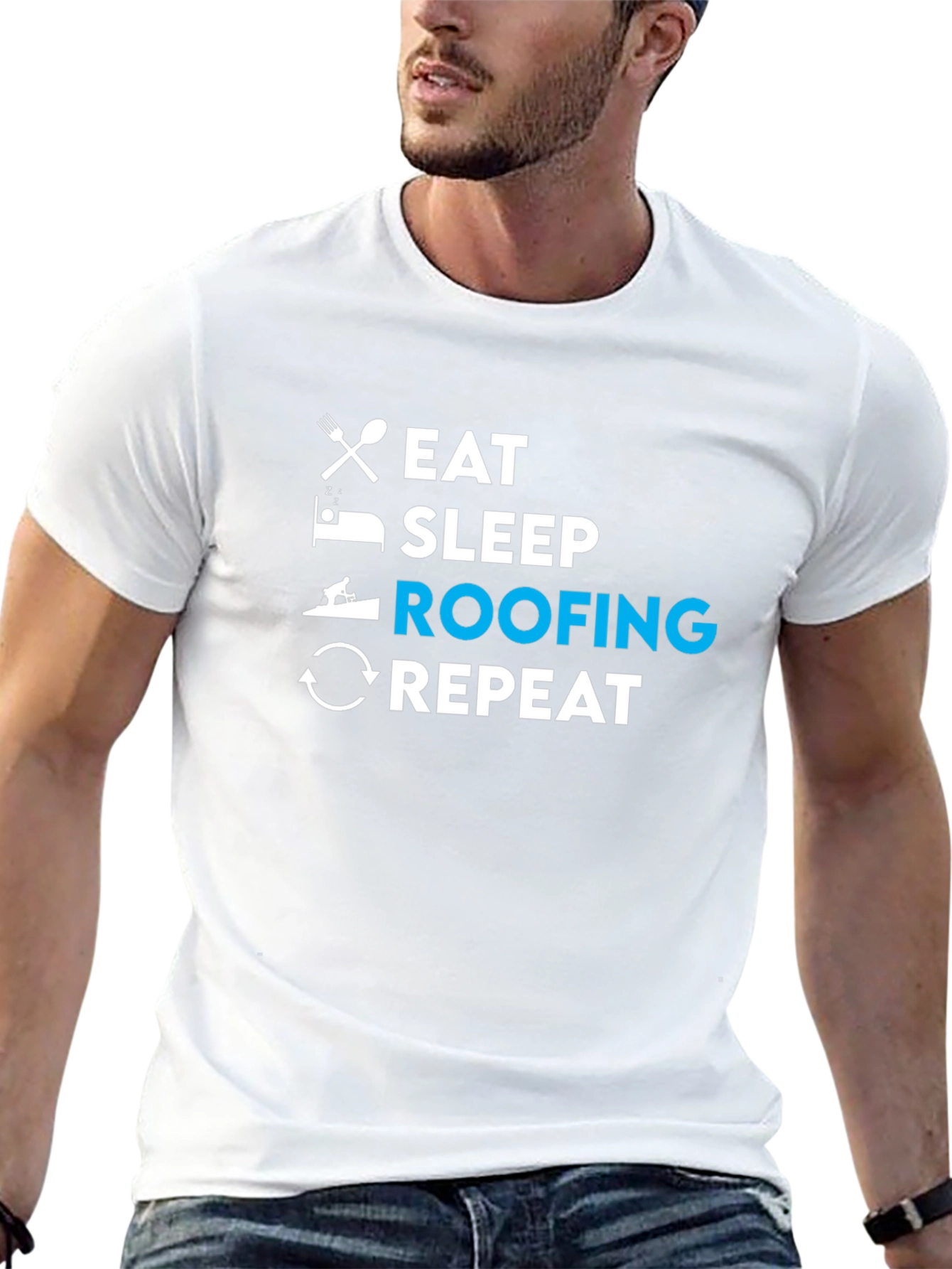 Eat Sleep Roofing Repeat T-Shirt - Black