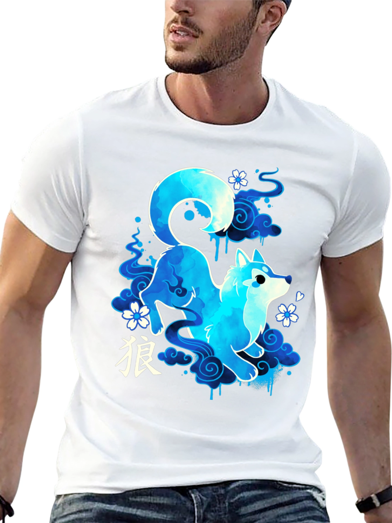 Blue Anime Wolf Graphic Tee - Stylish and Unique