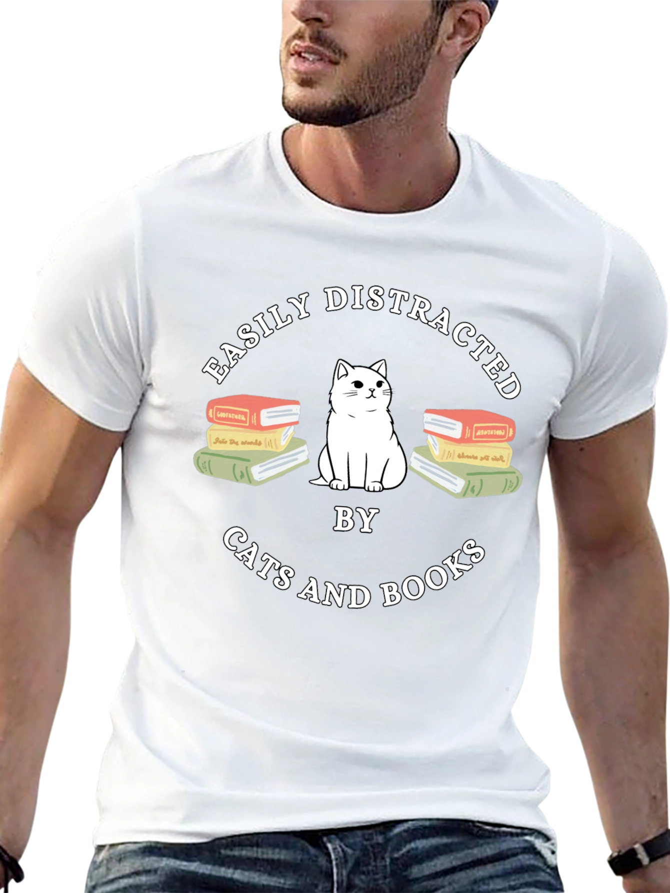 Easily Distracted by Cats and Books T-Shirt